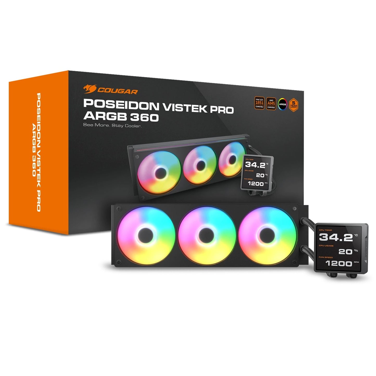 Cougar CPU Wasserkühlung Poseidon Vistek Pro 360 ARGB Schw. - Kühler