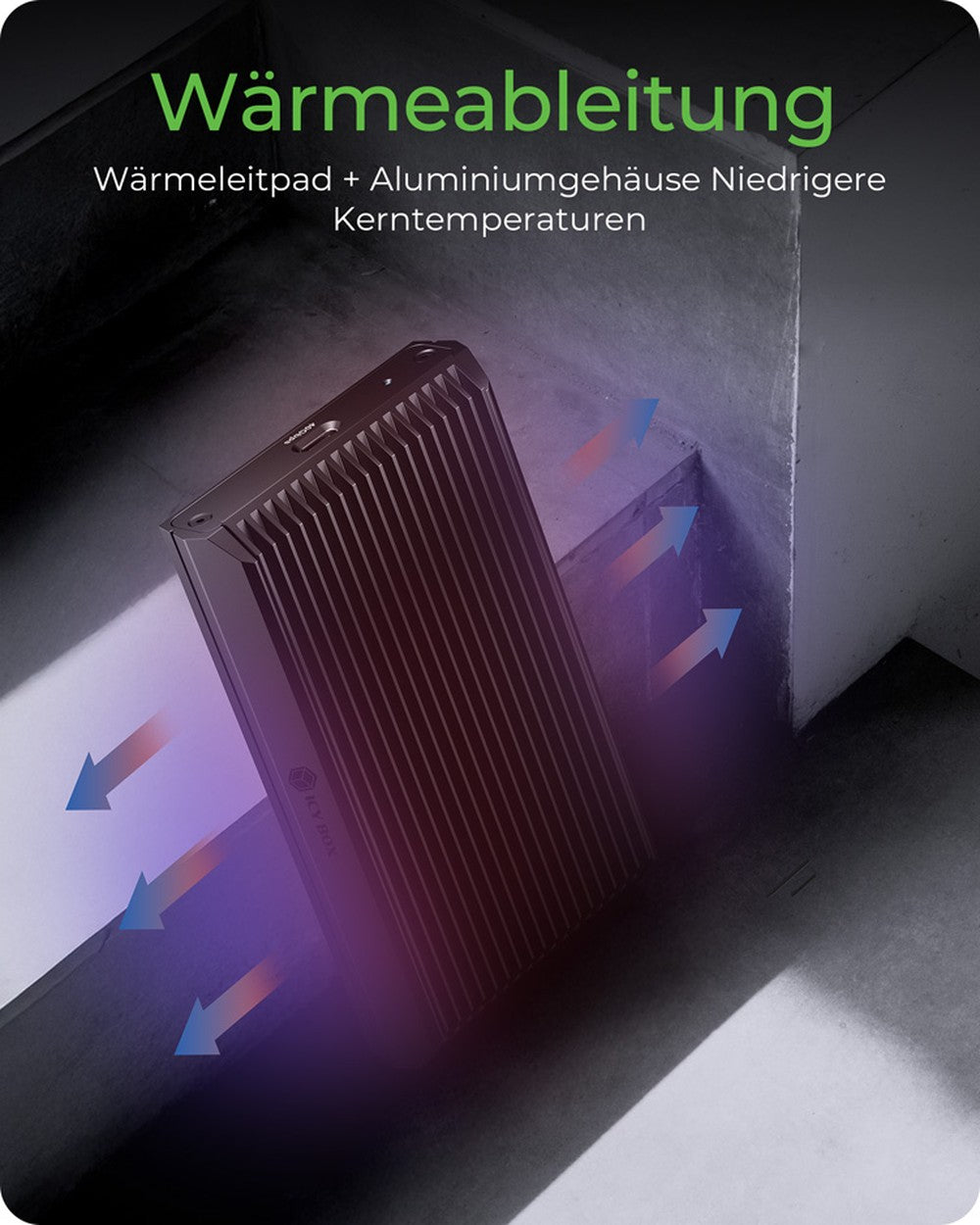 ICY BOX Geh. für NVMe M.2 Ssd zu Type - C USB 4 - Kühlkörper - Gehäuse