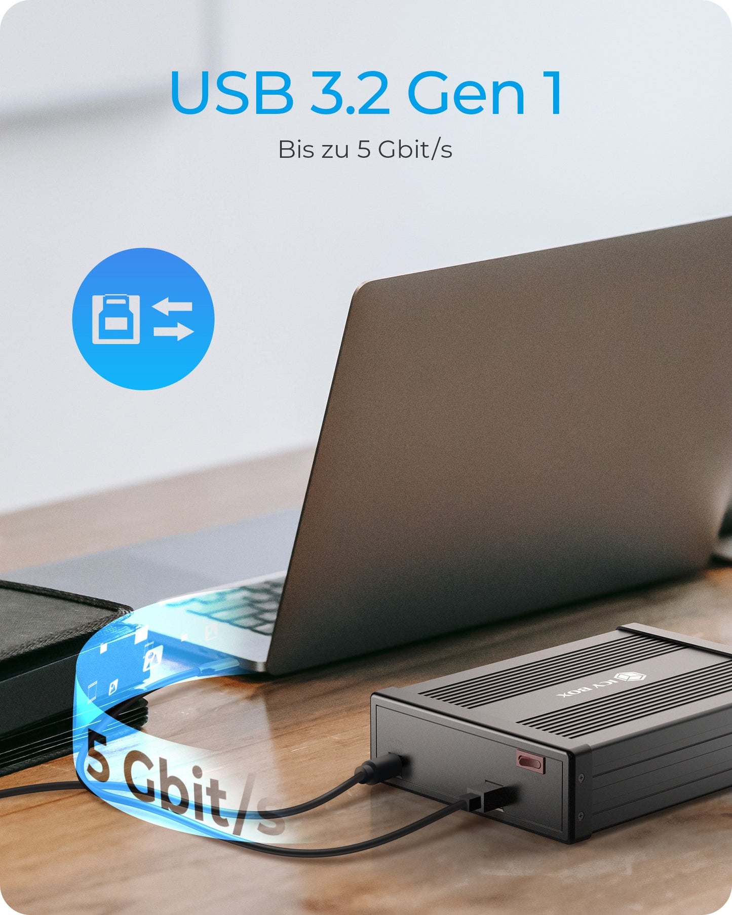 ICY BOX IB - 525 - U3 für 1x 5,25" SATA DVD/Blue - Ray Laufwerk - schwarz - 13,3 cm (5.25") - SATA III - 5 Gbit/s - 3.2 Gen 1 (3.1 Gen 1) - USB Typ - C - Schwarz - Gehäuse