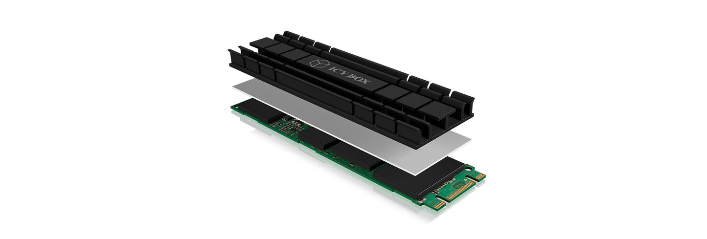 ICY BOX IB - M2HS - 701set für M.2 2280 SSD - für PC/PS5 - Aluminium - 5 mm dick/Radiator - Schwarz - Kühler