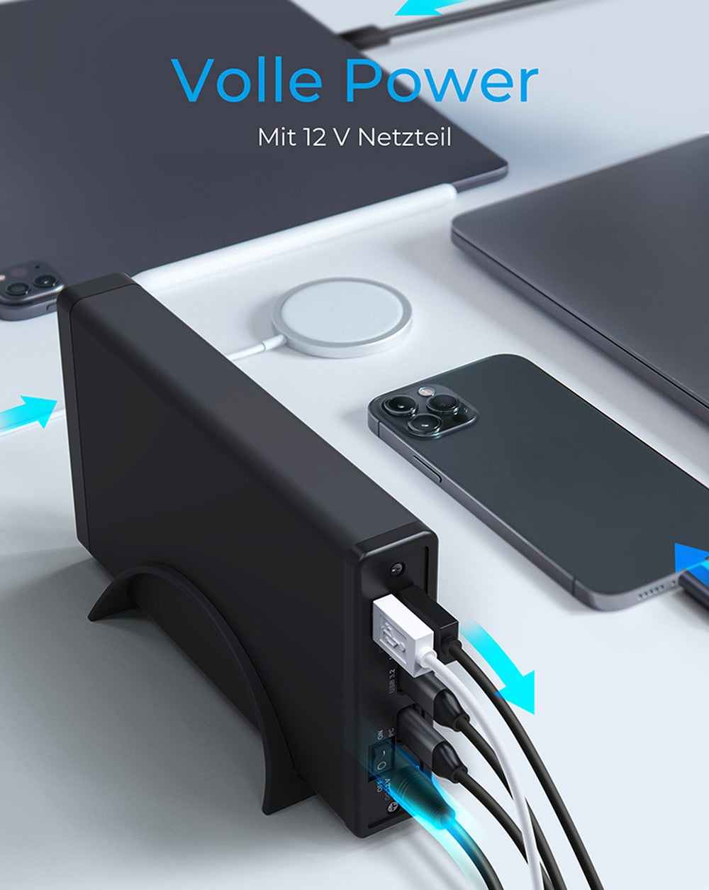 ICY BOX IB - 382H - C31 - USB 3.2 Gen 2 Gehäuse für 2,5'' od. 3,5'' SATA HDD/SSD - integrierter Hub 1x USB - C 2x USB - A - 10 Gbit/s - 12V 3A Netzteil - schwarz - HDD / SSD - 2.5/3.5" - SATA - Serial ATA II - Serial ATA III - 10 Gbit/s - Hot - Gehäuse