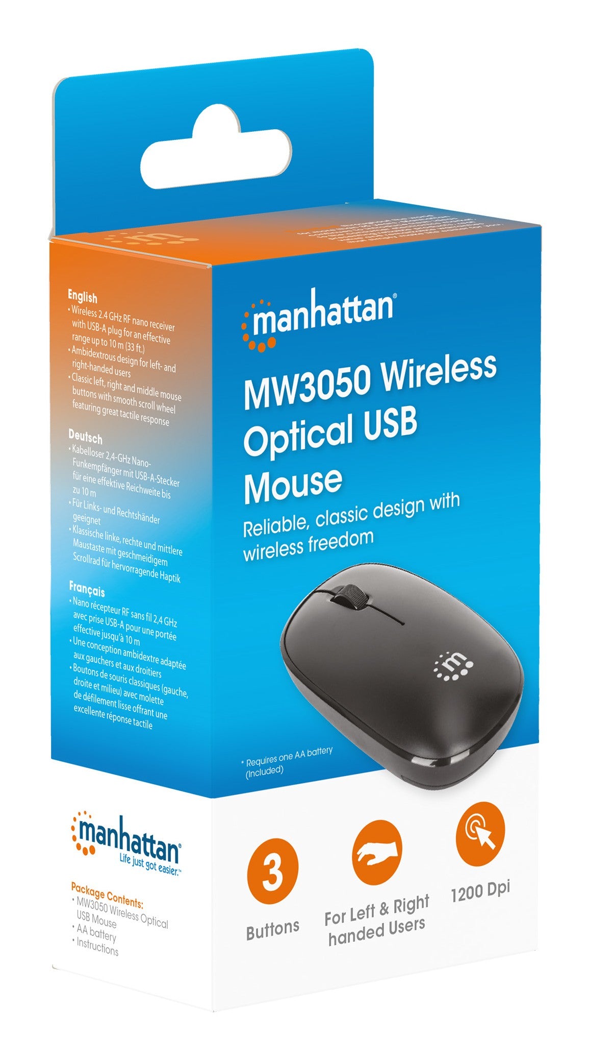 Manhattan MW3050 Kabellose USB Mausrad schwarz - 1.200 dpi - Maus