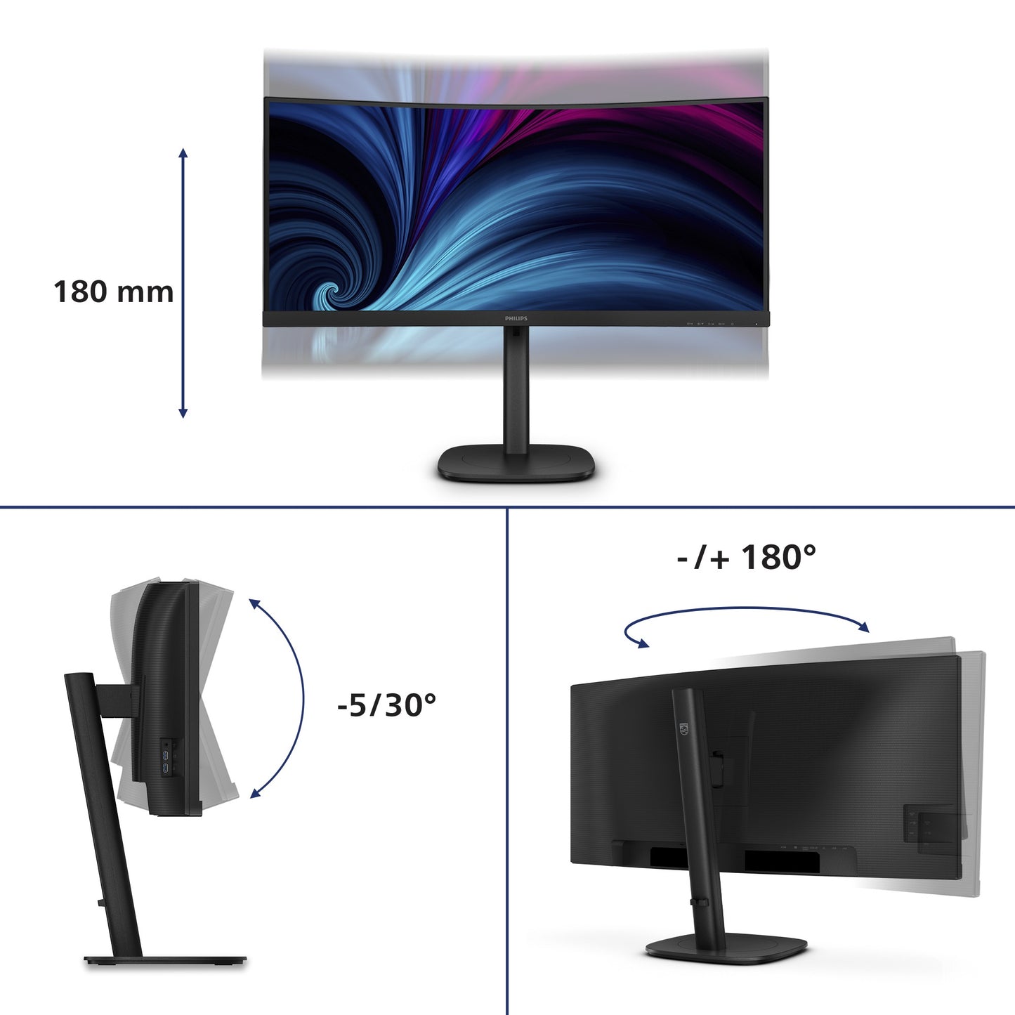 Philips 34" 34B2U3600C Curved/UWQHD/DP/HDMI/USB - C/RJ45 - 86,4 cm - Monitor