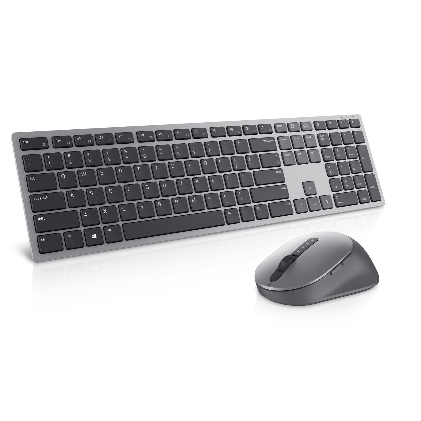Dell Pro Plus und - Maus – KM7321W - US international (QWERTY) - Volle Größe (100%) - Kabellos - RF Wireless + Bluetooth - QWERTY - Grau - Titan - Maus enthalten - Tastatur
