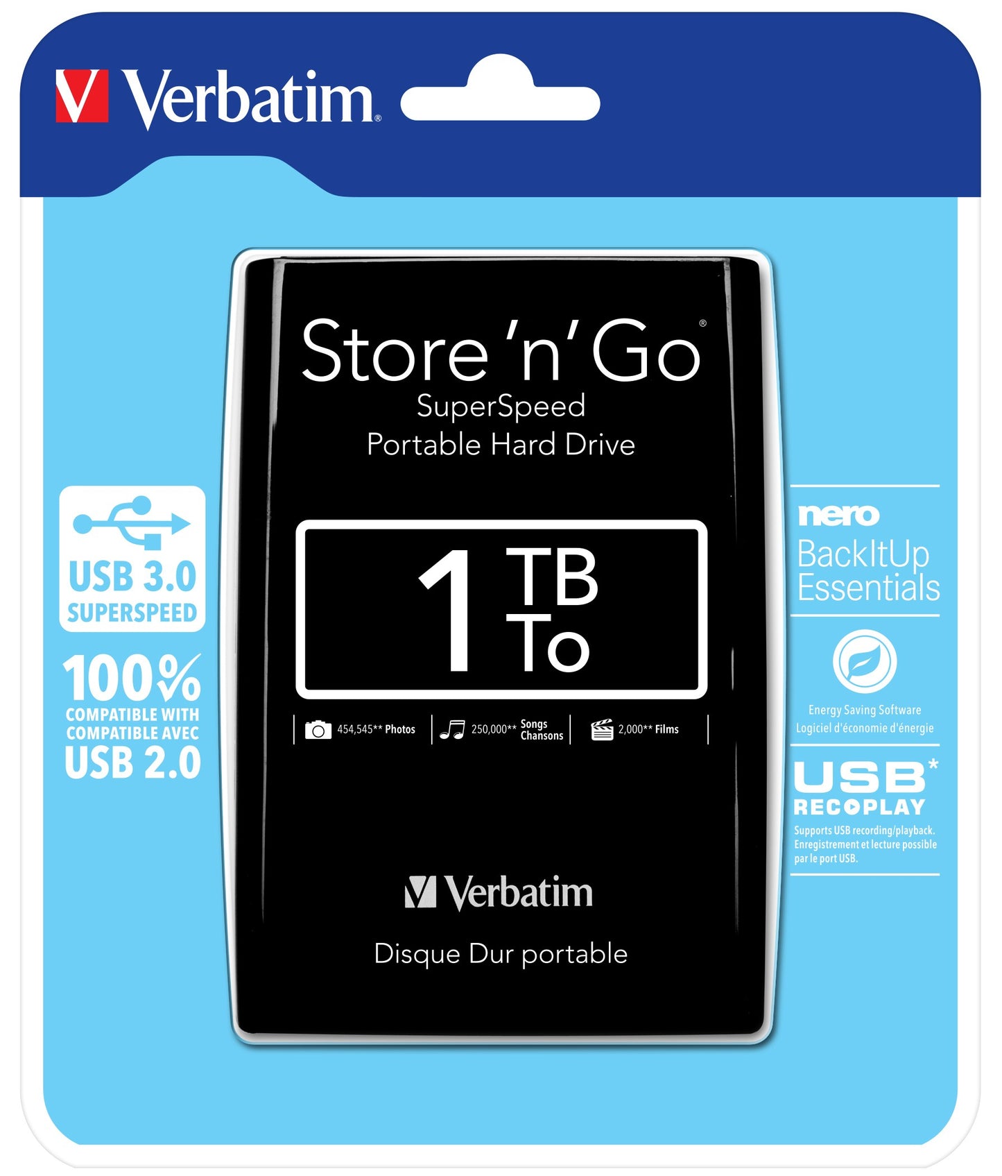Verbatim Portables Festplattenlaufwerk Store 'n' Go USB 3.0 - 1 TB - Schwarz - 1 TB - 2.5" - 5400 RPM - Schwarz - Festplatte