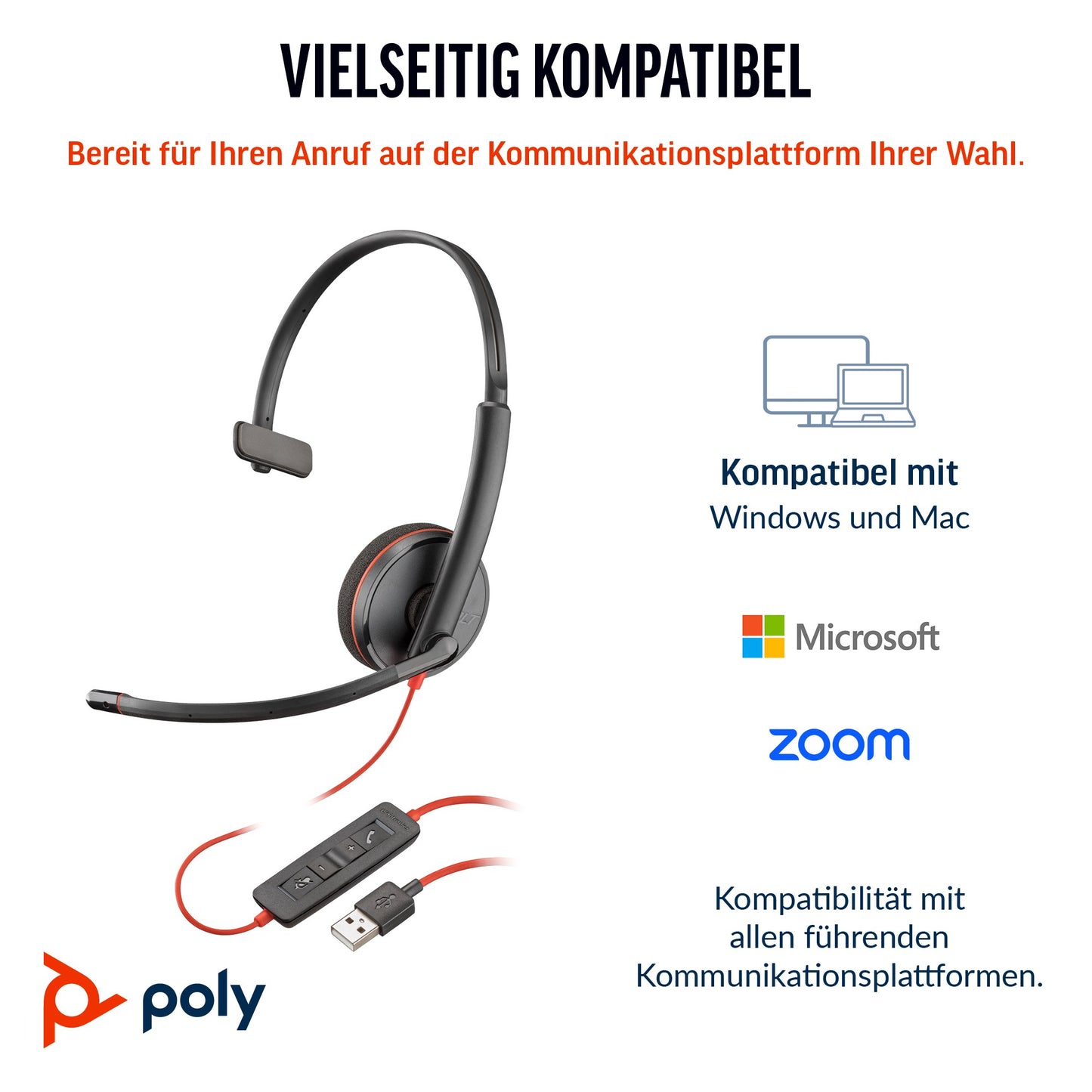 Poly HP Poly Blackwire 3210 Monaurales USB - C + USB - C/A - Adapter - Kabelgebunden - Büro/Callcenter - 64 g - Kopfhörer - Schwarz - Headset