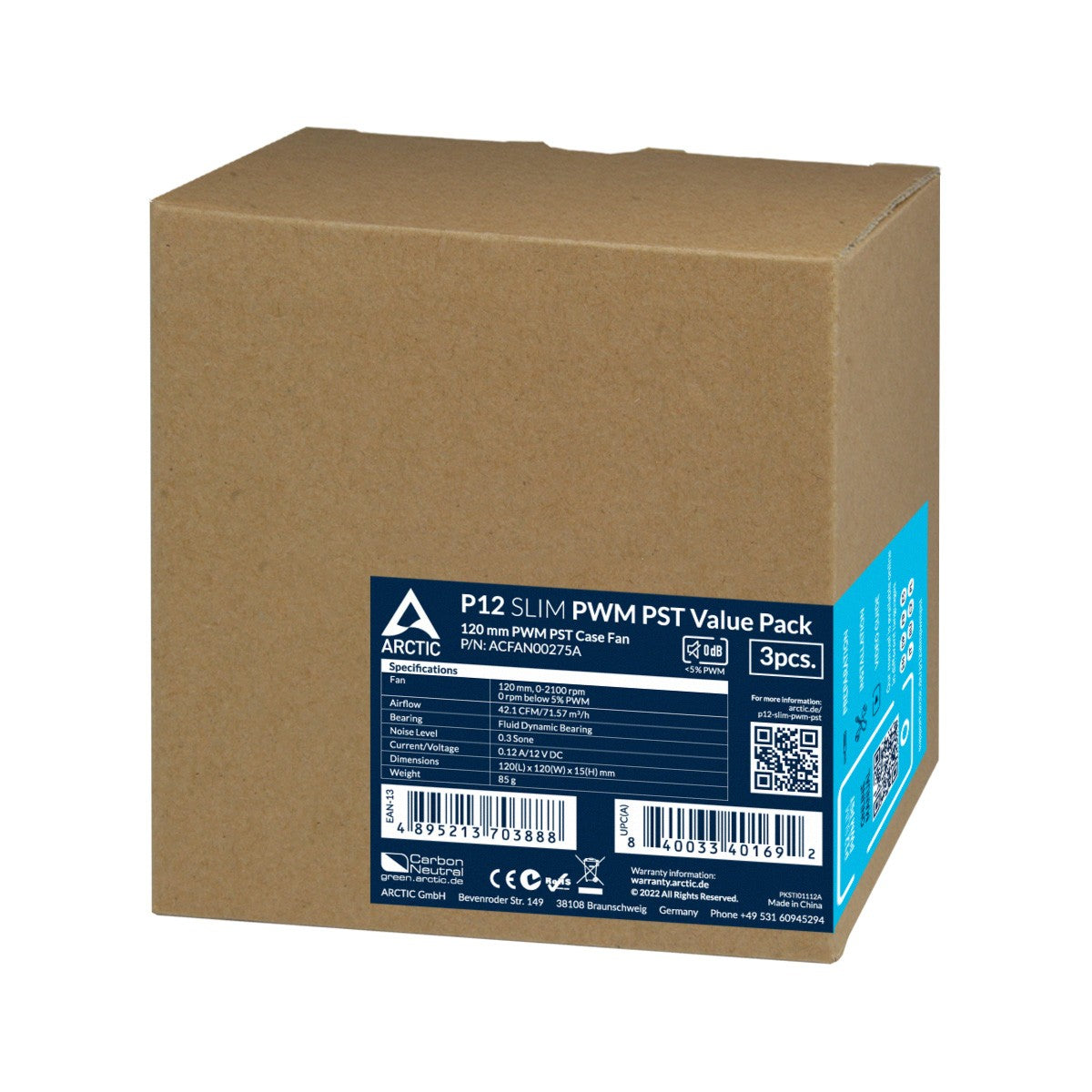 Arctic P12 Slim PWM PST 120 mm PWM Lüfter optimiert für statischen Druck mit integriertem Y - Kabel - Ventilator - 12 cm - 2100 RPM - 0,3 Sone - 41,1 cfm - 71,53 m³/h - Kühler