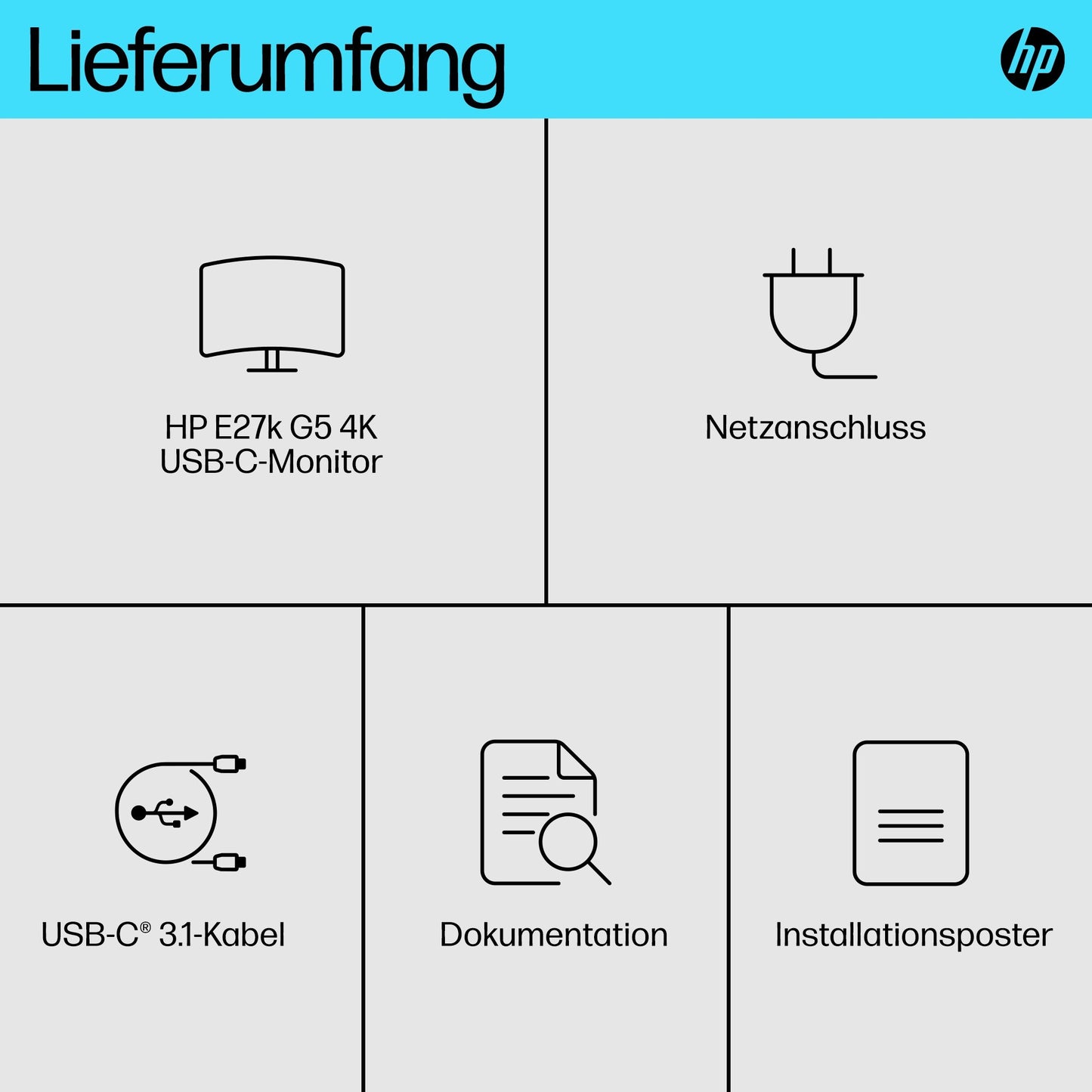 HP E - Series E27k G5 4K USB - C - 68,6 cm (27") - 3840 x 2160 Pixel - 4K Ultra HD - LCD - 5 ms - Schwarz - Silber - Monitor