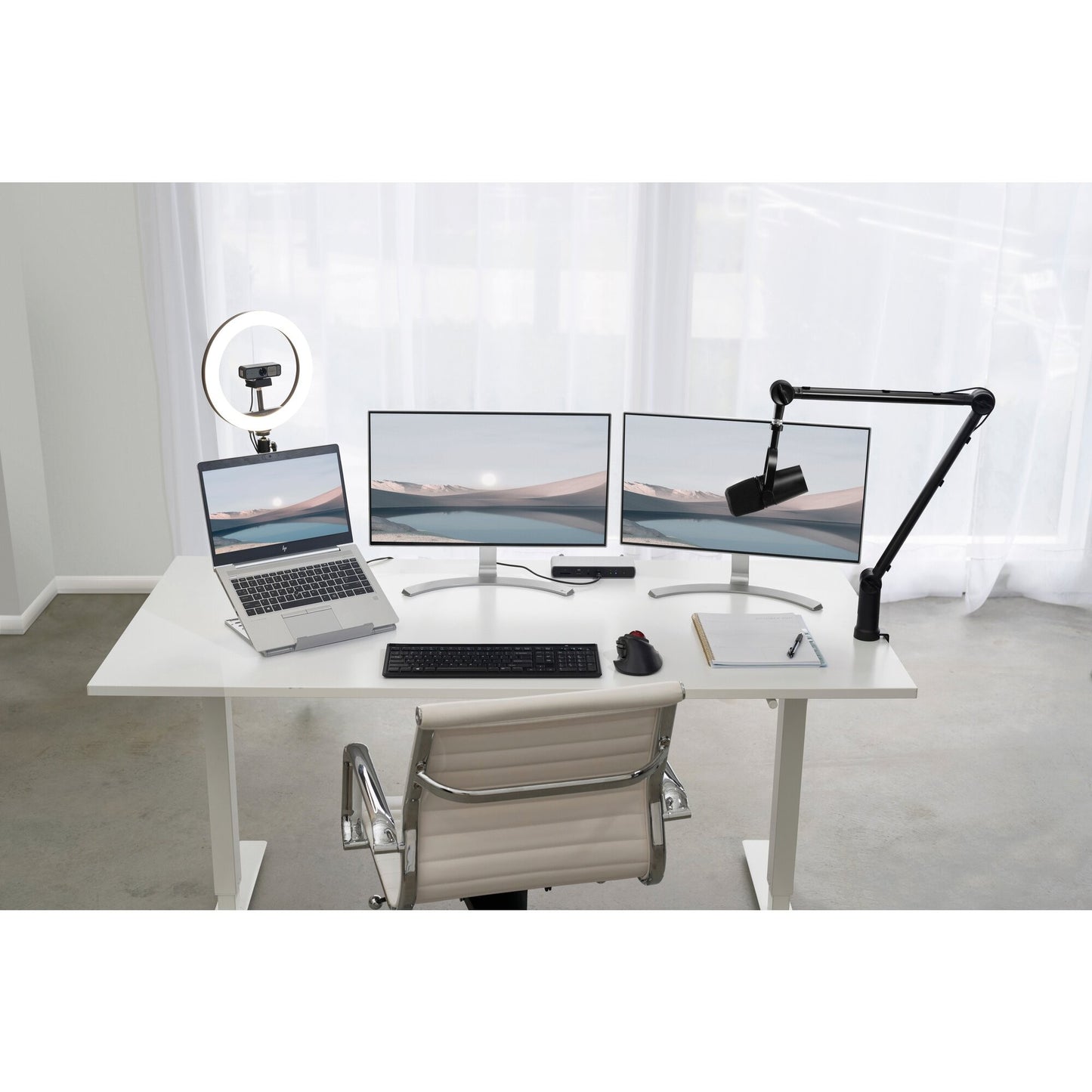 Kensington A1020 Schwenkarm mit Tischhalterung - Boom Mikrofonständer - Schreibtisch - Montagebasis - Schwarz - Aluminium - Kunststoff - Stahl - Stahl - 3/8" - Webcam