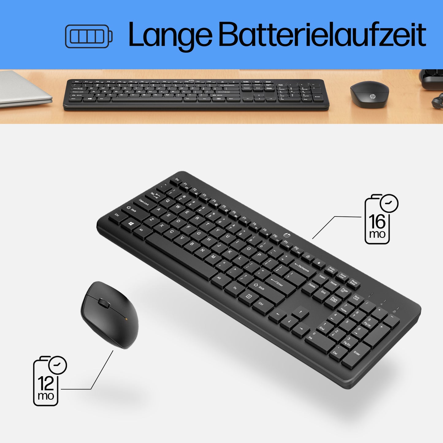 HP 230 - und - Maus - Set - kabellos - 1.600 dpi - Tastatur