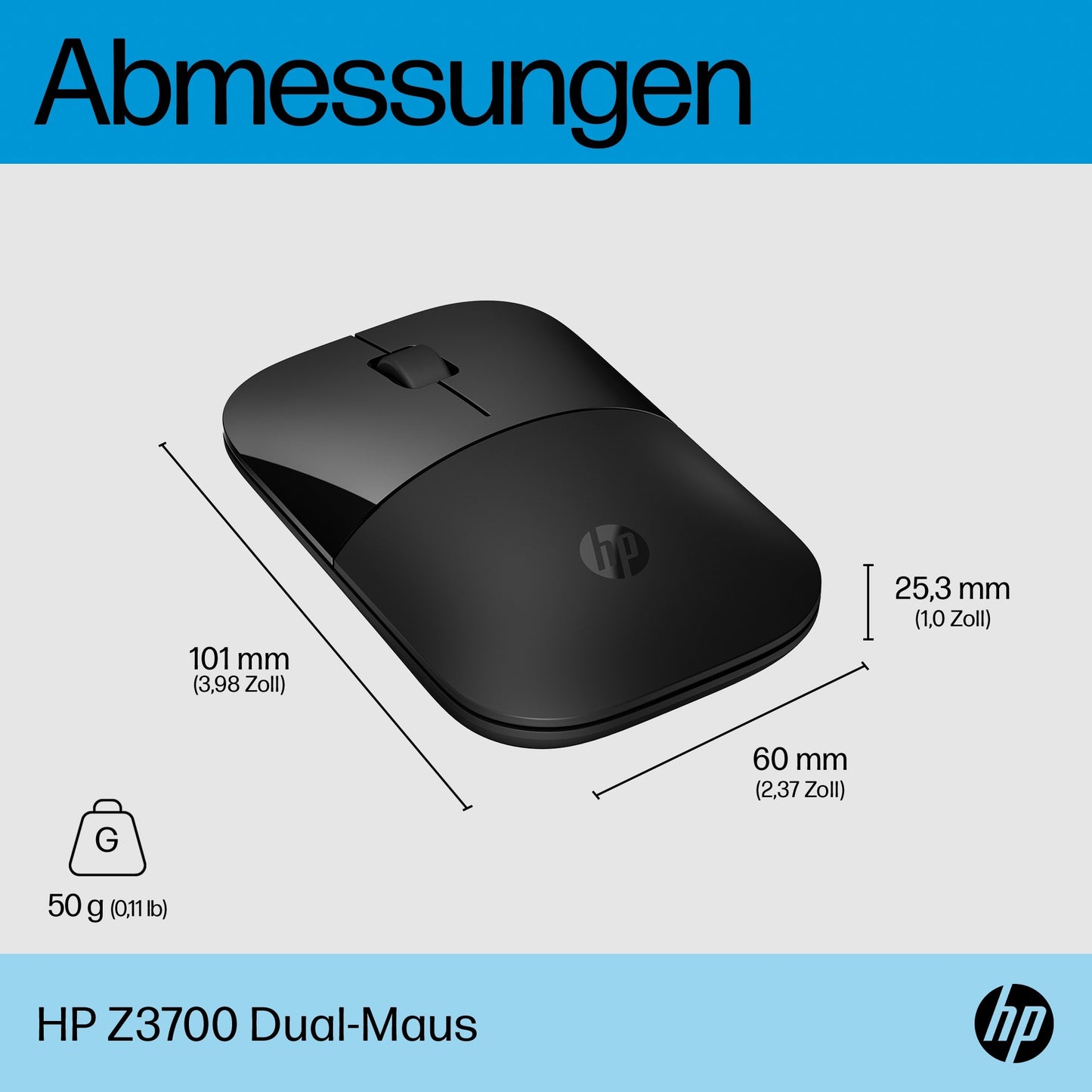 HP Z3700 Dual (schwarz) - Beidhändig - RF Wireless - 1600 DPI - Schwarz - Maus