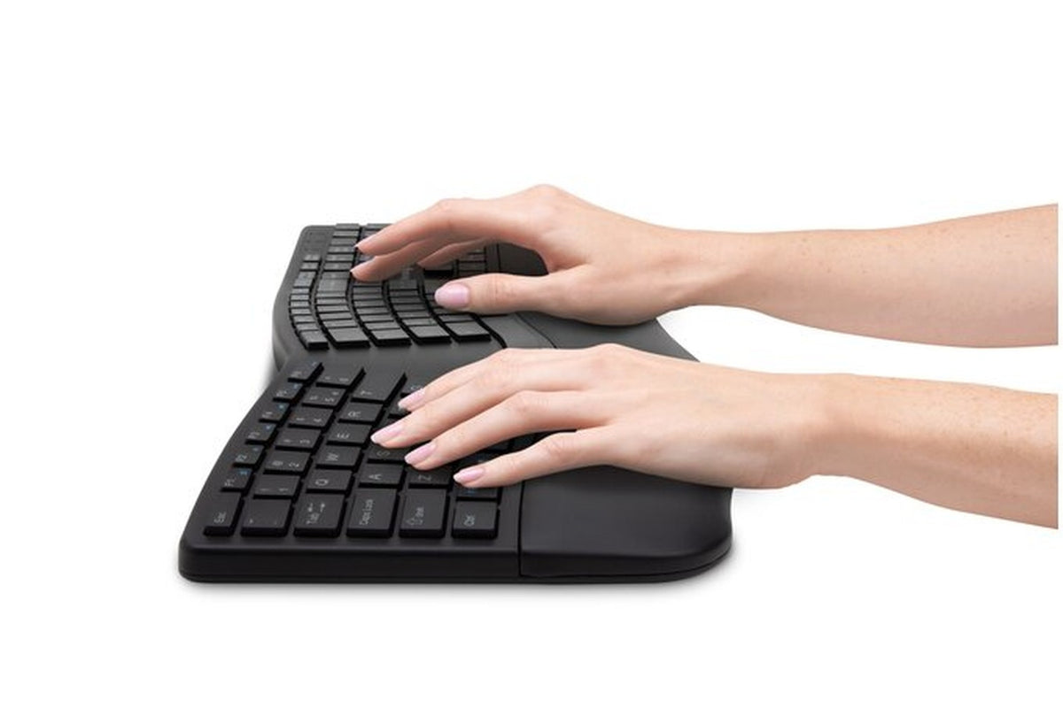 Kensington ProFit Ergo Wrlss - Volle Größe (100%) - Verkabelt & Kabellos - RF kabellos + USB - AZERTY - Schwarz - Tastatur