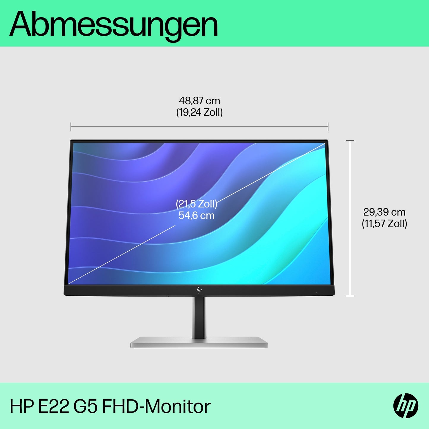 HP E - Series E22 G5 FHD Monitor - 54,6 cm (21.5") - 1920 x 1080 Pixel - Full HD - LCD - 5 ms - Schwarz - Silber - Monitor