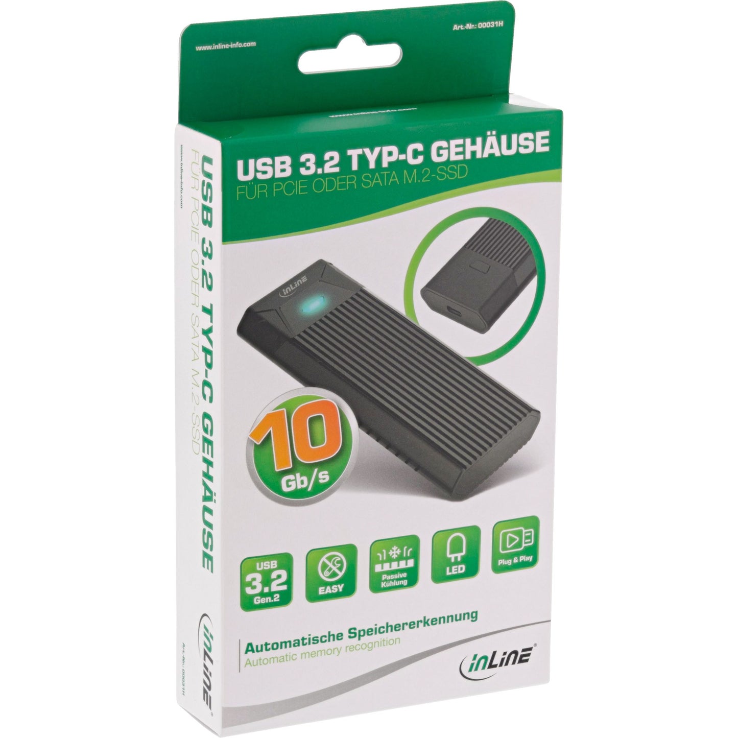 InLine USB3.2 Gen.2 USB - C zu M.2 SSD (PCIe NVMe & SATA) Gehäuse - Gehäuse