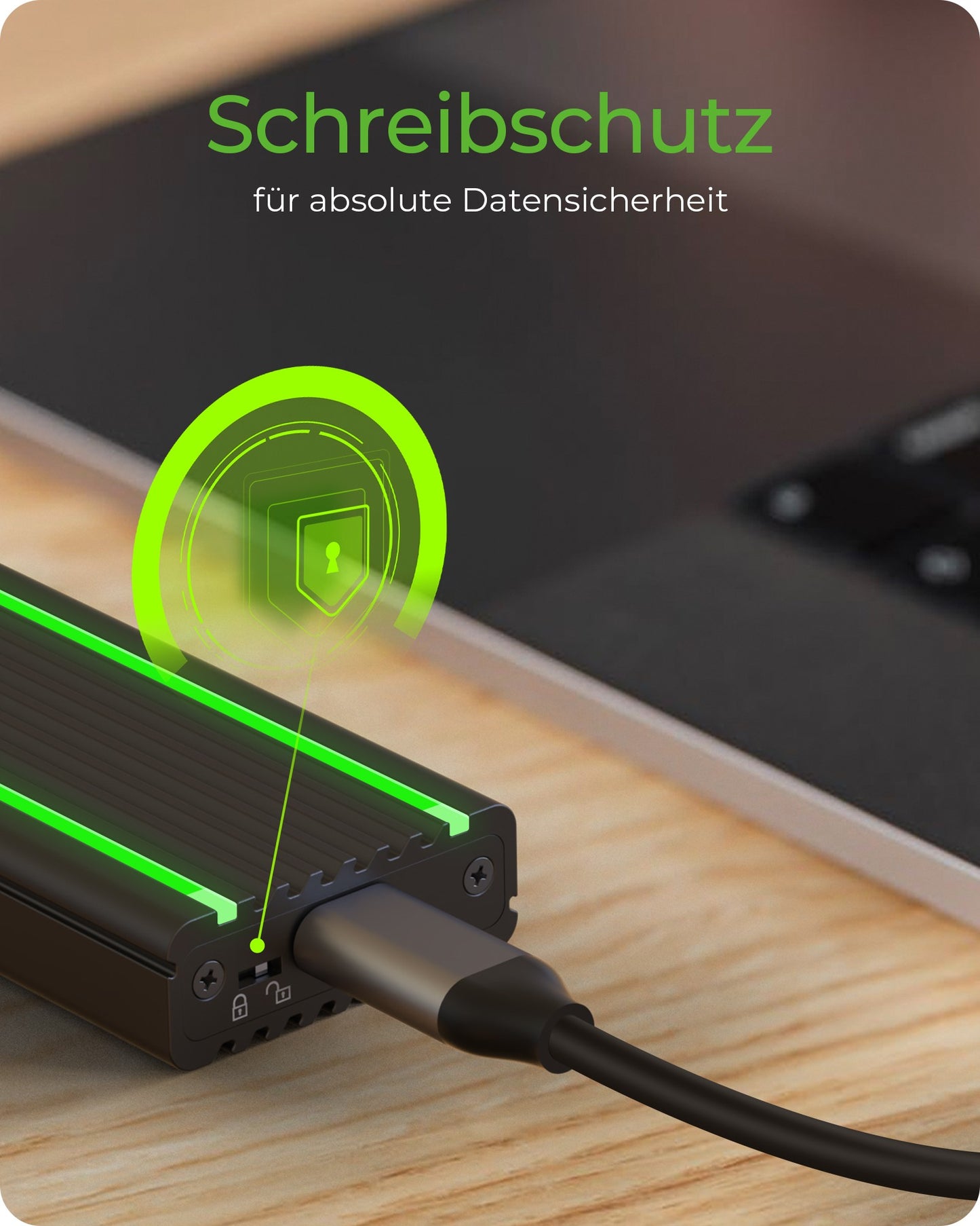 ICY BOX IB - 1824ML - C31 - Type - C® USB 3.2 Gen 2 zu PCIe NVMe M.2 2230/2242/2260/2280 SSD Gehäuse - Beleuchtung mit Farbwechsel - SSD - M.2 - PCI Express 3.0 - 10 Gbit/s - USB Anschluss - Schwarz - Gehäuse