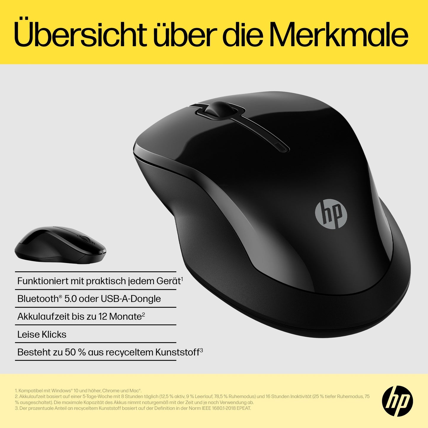 HP 250 Dual - Beidhändig - Bluetooth + USB Type - A - 1600 DPI - Schwarz - Maus