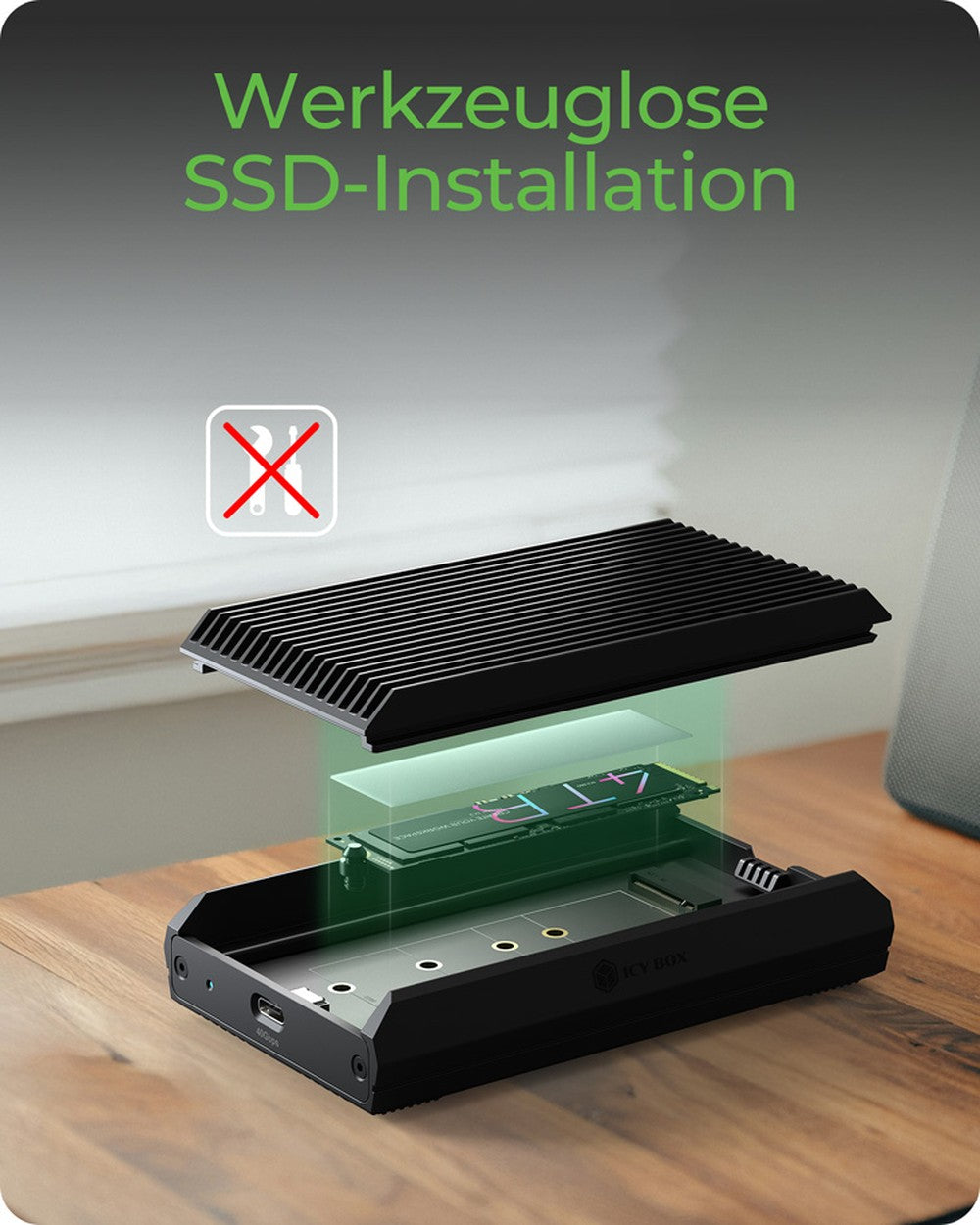 ICY BOX Geh. für NVMe M.2 Ssd zu Type - C USB 4 - Kühlkörper - Gehäuse