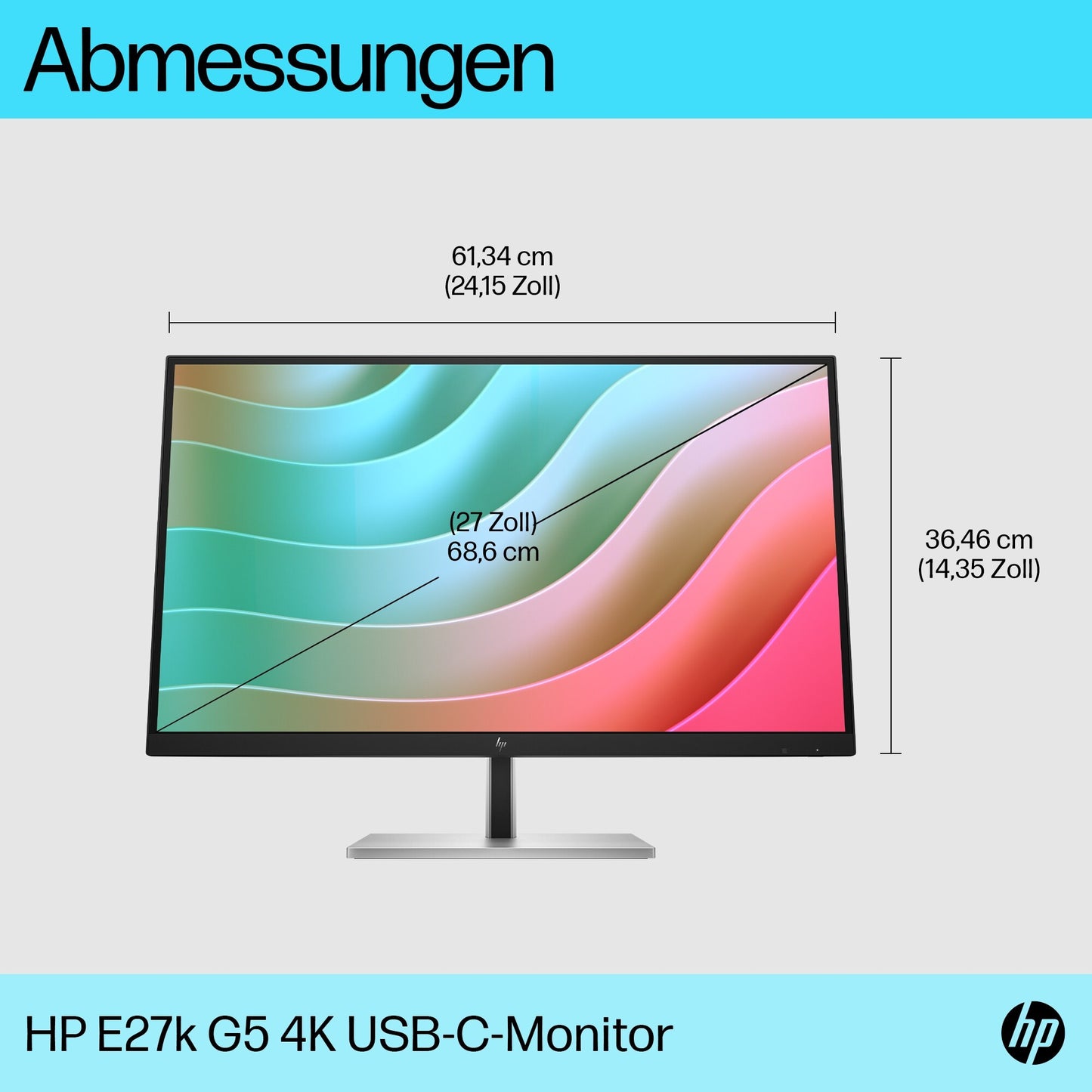 HP E - Series E27k G5 4K USB - C - 68,6 cm (27") - 3840 x 2160 Pixel - 4K Ultra HD - LCD - 5 ms - Schwarz - Silber - Monitor