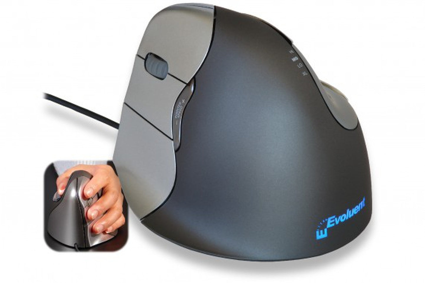 Bakker Evoluent4 Mouse (Right Hand) - rechts - Vertikale Ausführung - Laser - 2600 DPI - Schwarz - Grau - Silber - Maus