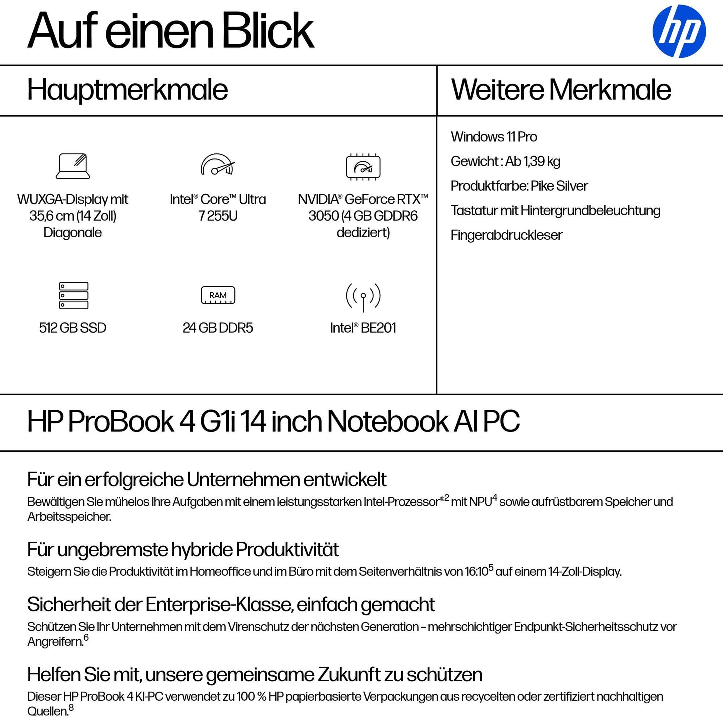 HP ProBook 4 G1i 14 Intel Core Ultra 7 255U - 7 - Core Ultra 7 - Notebook