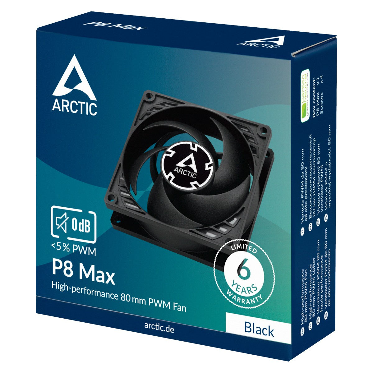 Arctic P8 Max - High Performance 80 mm PWM - Ventilator - 8 cm - 0,6 Sone - 67,96 m³/h - Schwarz - Kühler