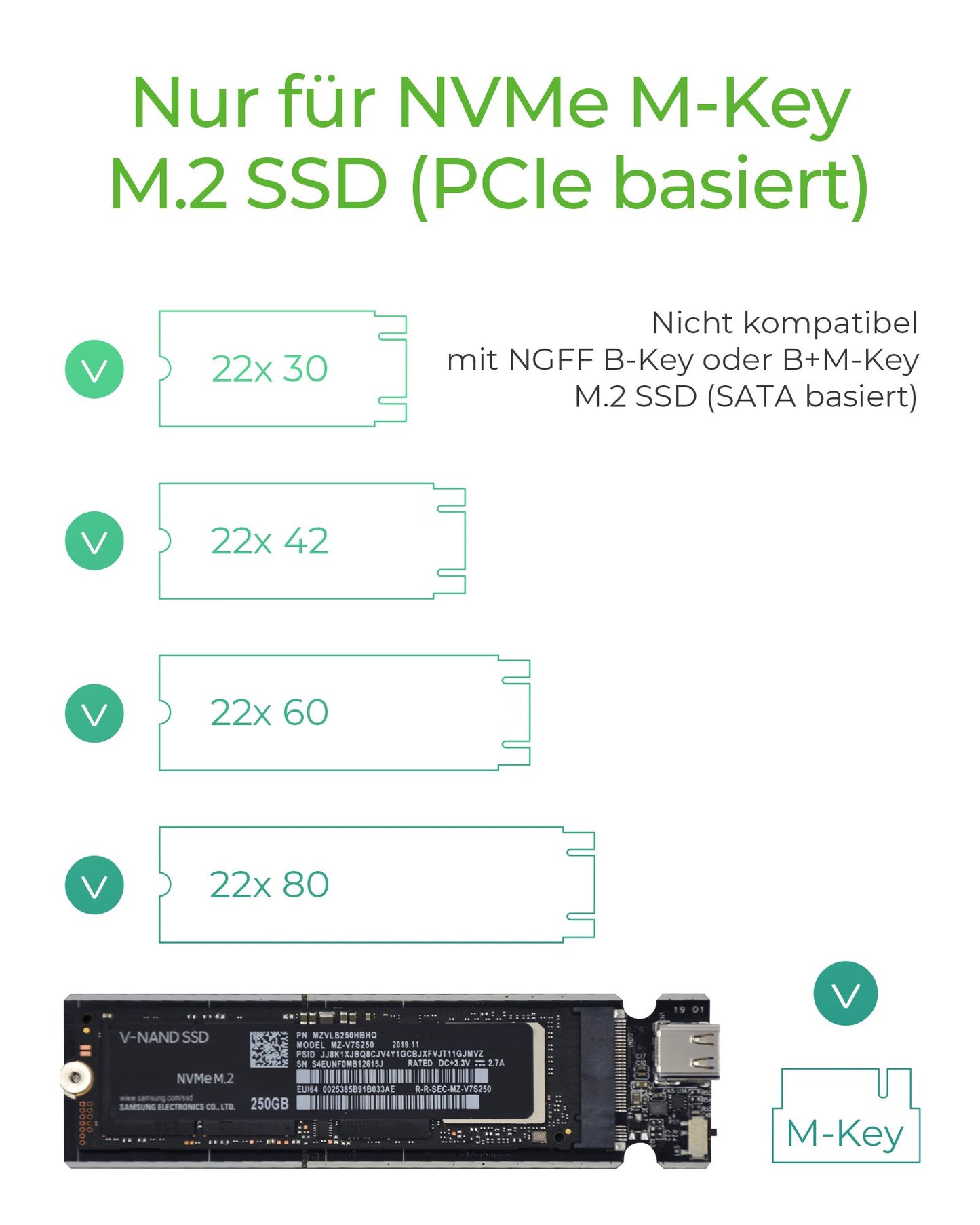 ICY BOX IB - 1817Ma - C31 - Type - C® USB 3.2 Gen 2 zu PCIe NVMe M.2 2230/2242/2260/2280 SSD Gehäuse mit Schreibschutz - SSD - M.2 - PCI Express 3.0 - 10 Gbit/s - USB Anschluss - Silber - Gehäuse