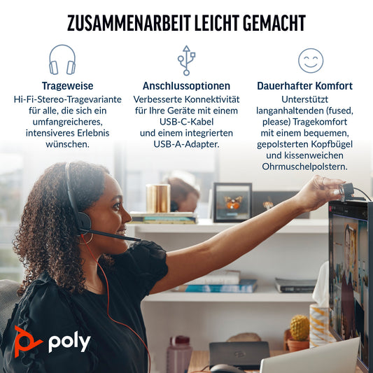 Poly HP Poly Blackwire 3320 USB - C Stereo +USB - C/A - Adapter - Kabelgebunden - Büro/Callcenter - 20 - 20000 Hz - 131 g - Kopfhörer - Schwarz - Headset