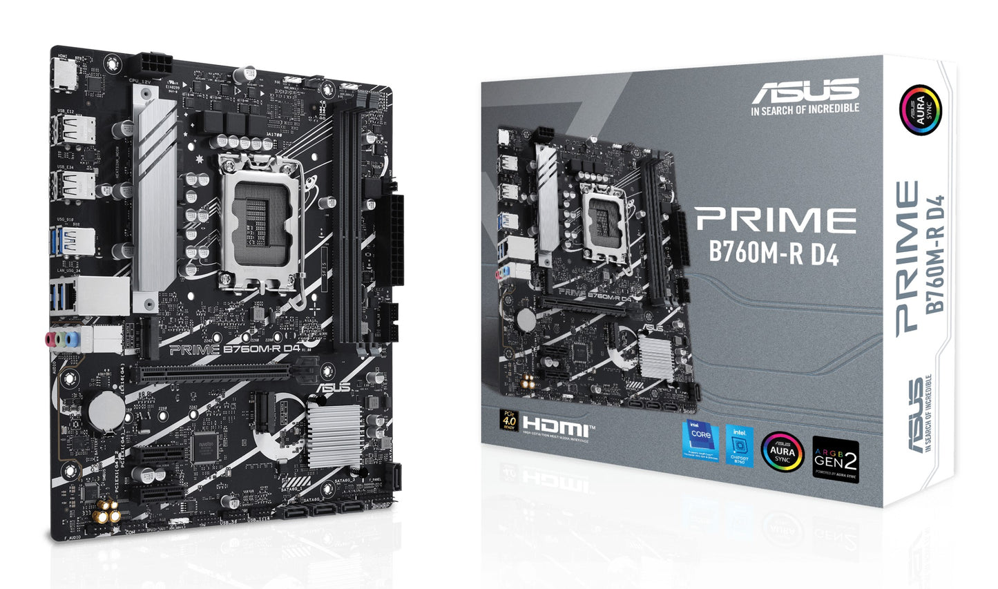 ASUS PRIME B760M - R D4 - Intel - LGA 1700 - Intel Core i9 14th Gen - Intel Core i3 12th Gen - Intel Core i3 13th Gen - Intel Core i5 12th Gen,... - LGA 1700 - DDR4 - SDRAM - 64 GB - Mainboard