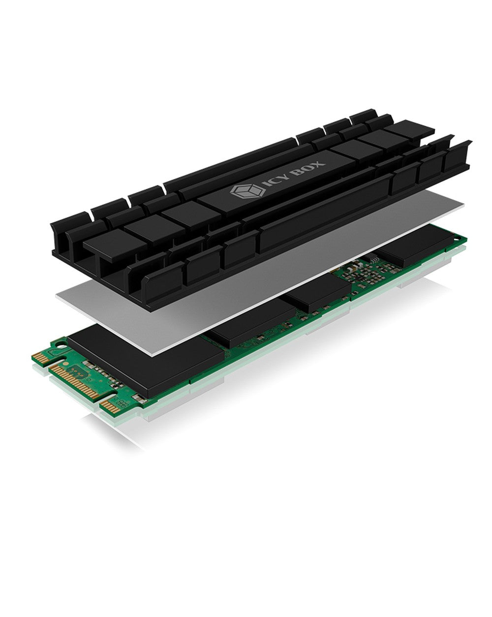 ICY BOX IB - M2HS - 701set für M.2 2280 SSD - für PC/PS5 - Aluminium - 5 mm dick/Radiator - Schwarz - Kühler