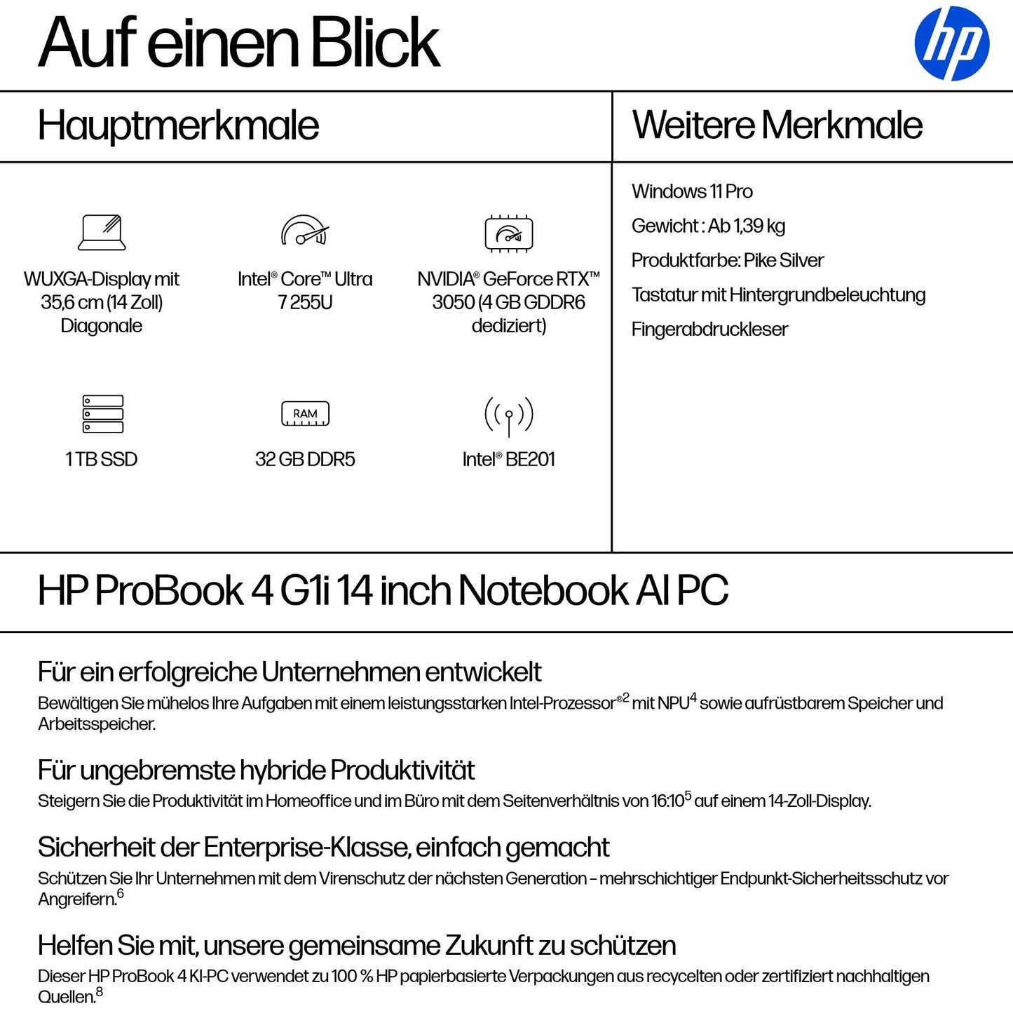 HP ProBook 4 G1i 14 Intel Core Ultra 7 255U - 7 - Core Ultra 7 - Notebook