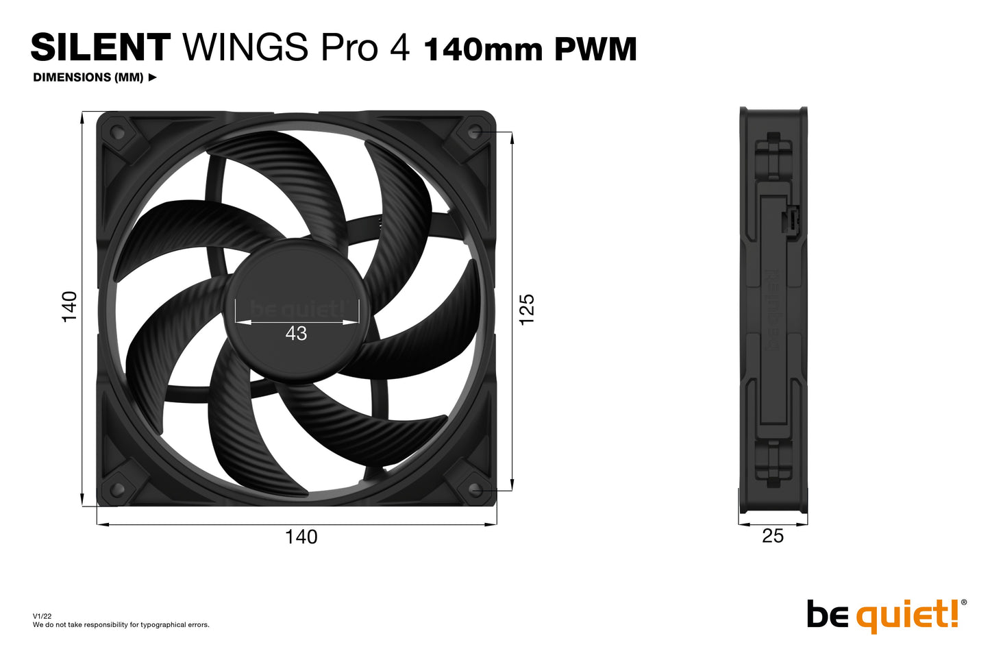 Be Quiet! SILENT WINGS PRO 4 | 140mm PWM - Ventilator - 14 cm - 2400 RPM - 165,5 m³/h - Schwarz - Kühler