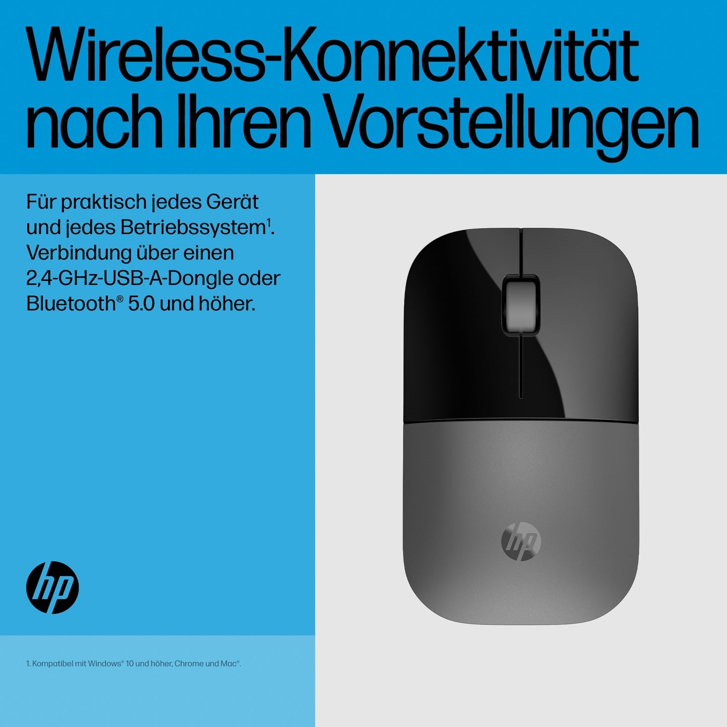 HP Z3700 Dual (silbergrau) - Beidhändig - RF Wireless + Bluetooth - Silber - Maus