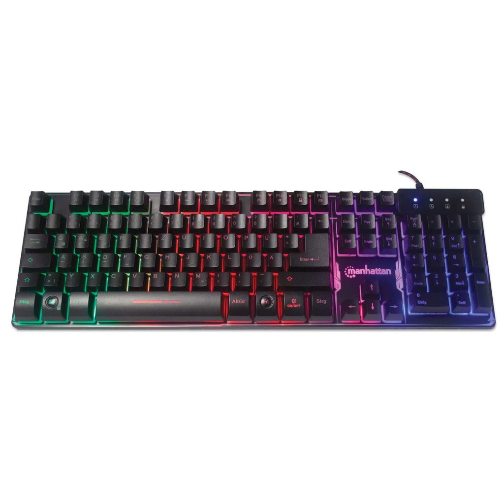 IC Intracom USB - Gaming mit LEDs und Metallunterseite - 12 Funktionstasten - Metallunterseite - farbige LED - Hintergrundbeleuchtung - 19 Anti - Ghosting - Tasten - Schutzklasse IPX4 (spritzwassergeschützt) - schwarz - Volle Größe (100%) - Kab - Tastatur