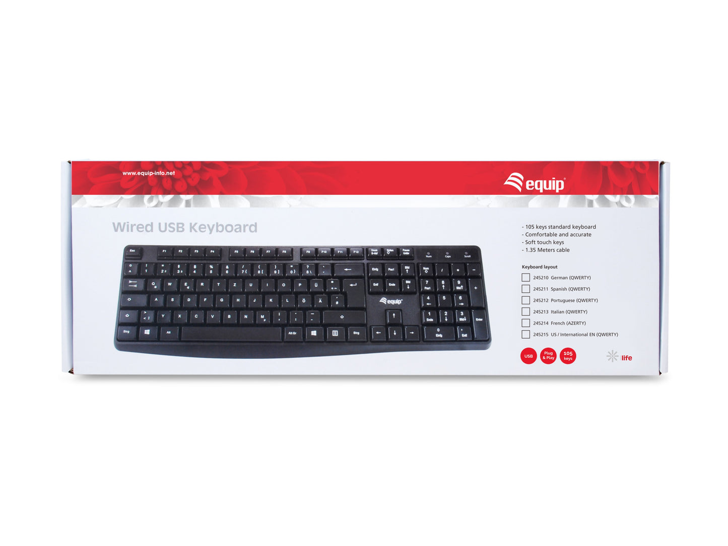 Equip Kabelgebundene USB Tastatur - US/International layout (QWERTY) - Volle Größe (100%) - Kabelgebunden - USB - QWERTY - Schwarz - Tastatur
