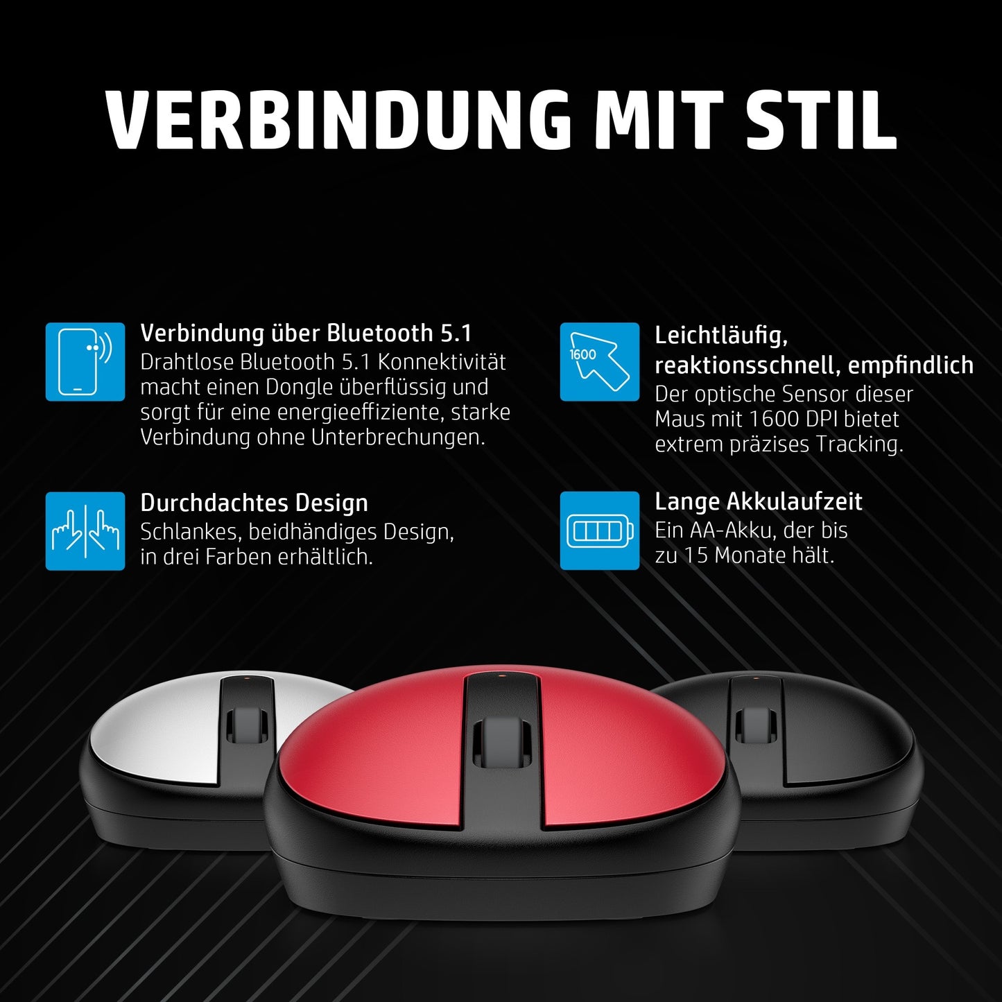 HP 240 Bluetooth (Pike Silver) - Beidhändig - Optisch - Bluetooth - 1600 DPI - Silber - Maus