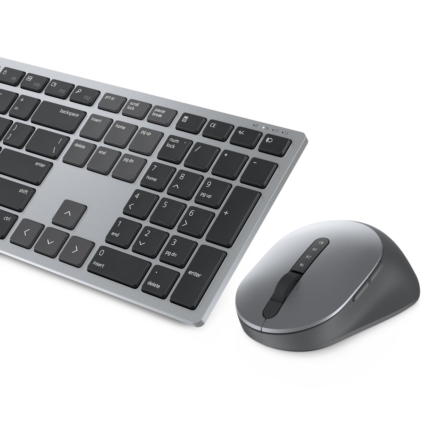 Dell Pro Plus und - Maus – KM7321W - US international (QWERTY) - Volle Größe (100%) - Kabellos - RF Wireless + Bluetooth - QWERTY - Grau - Titan - Maus enthalten - Tastatur