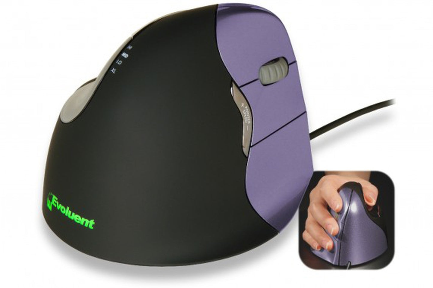 Bakker Evoluent4 Mouse (Right Hand) - rechts - Vertikale Ausführung - Laser - 2600 DPI - Schwarz - Grau - Silber - Maus