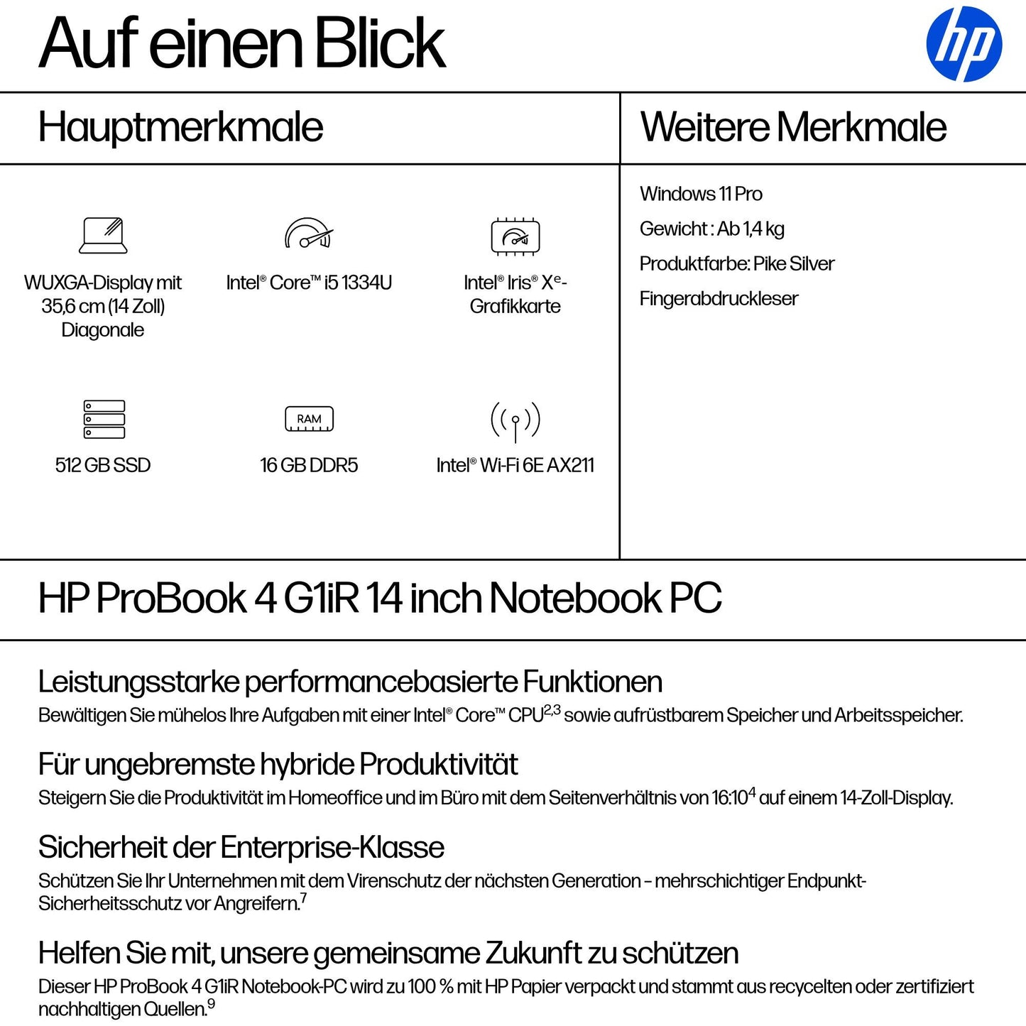 HP ProBook 4 G1iR 14 14" i5 - 1334U - Core i5 - Notebook