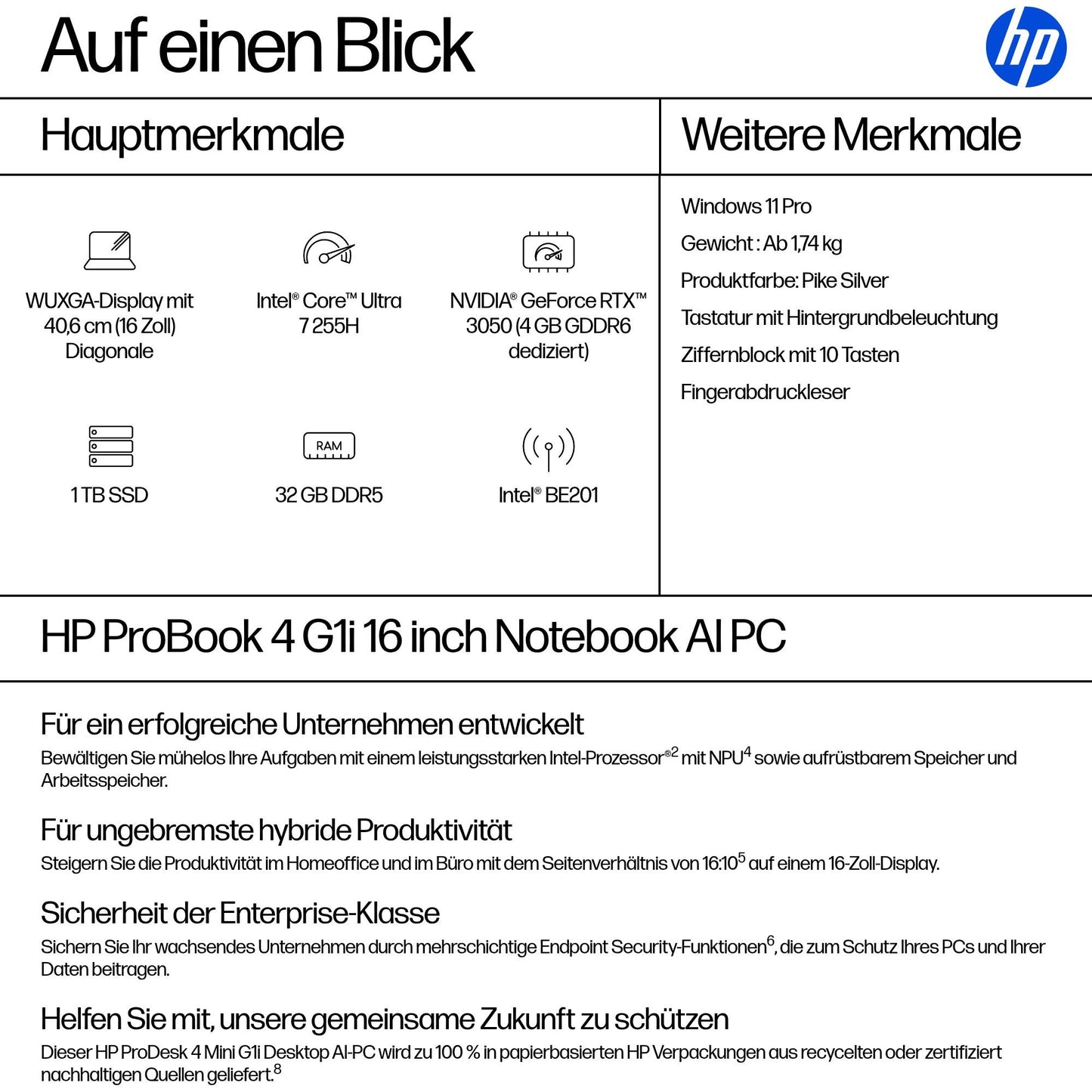 HP ProBook 4 G1i 16 - 16" WUXGA - Core Ultra 7 - 7 - Core Ultra 7 - Notebook