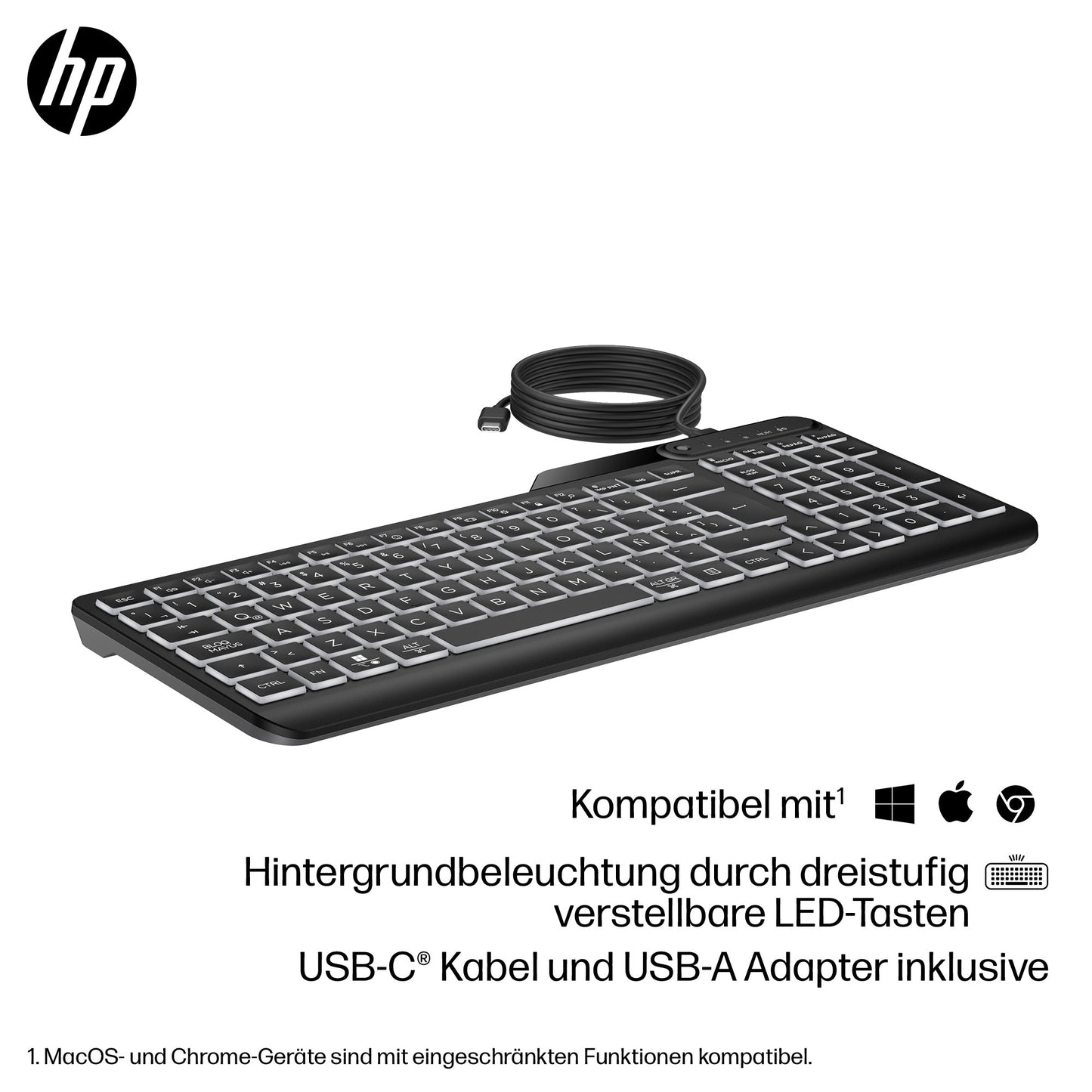 HP 405 Multi - Device Backlit Wired Keyboa - QWERTY - Tastatur