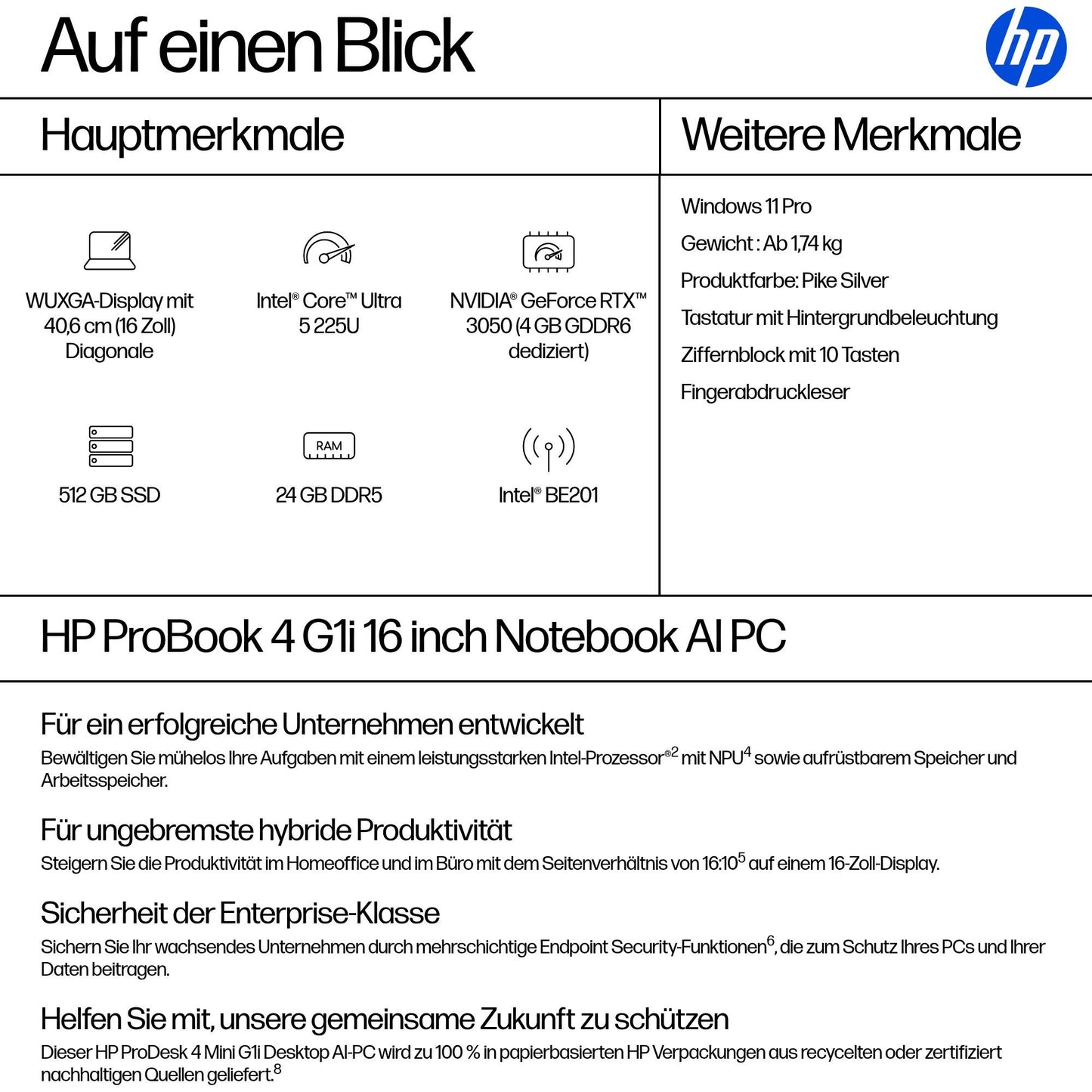 HP ProBook 4 G1i 16 16" Ultra 5 225U - Core Ultra 5 - Notebook