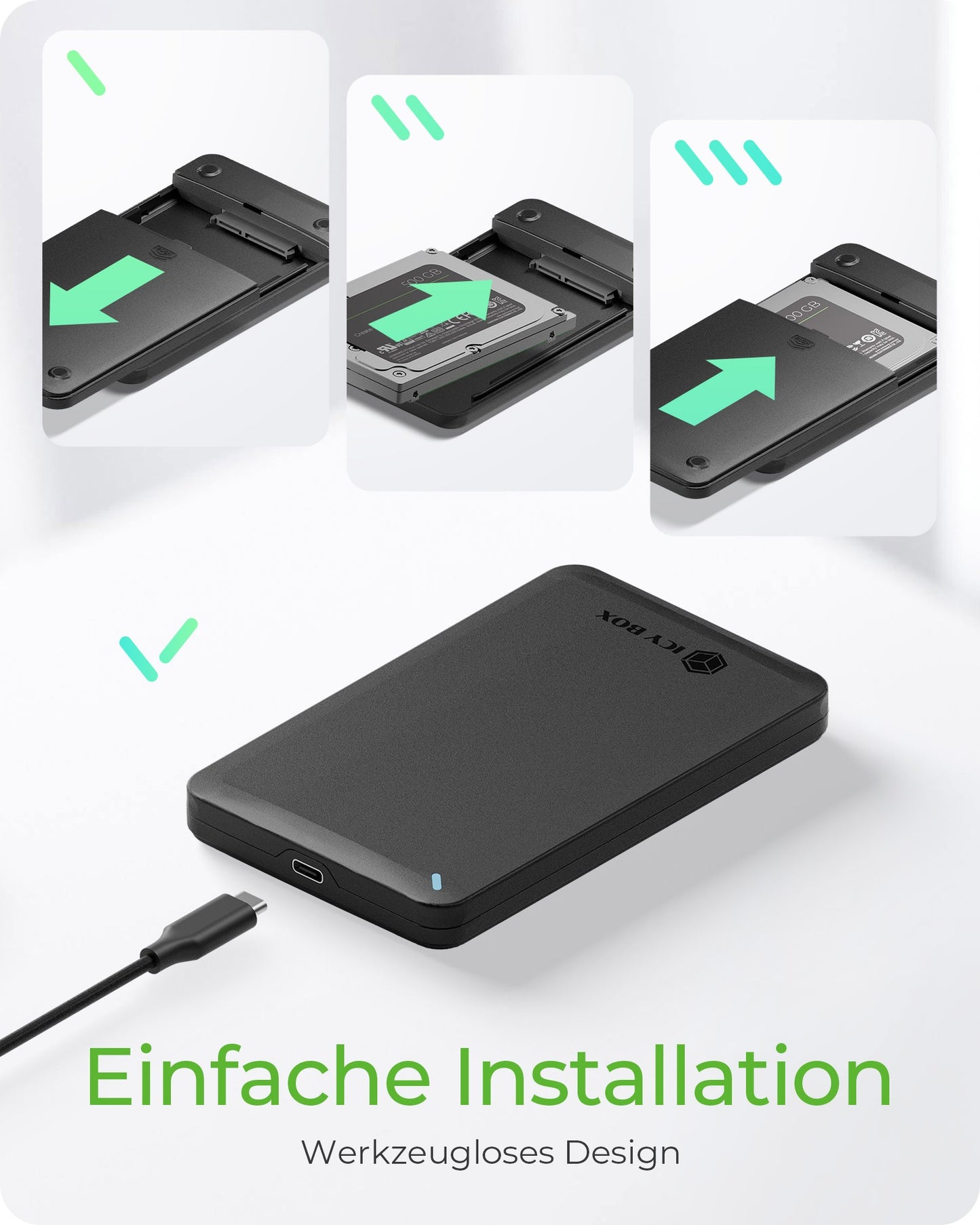 ICY BOX Geh. ext. 2.5" SATA USB 3.2 Gen 2 werkzeuglos - 2,5" - Gehäuse
