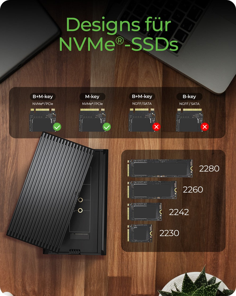 ICY BOX Geh. für NVMe M.2 Ssd zu Type - C USB 4 - Kühlkörper - Gehäuse