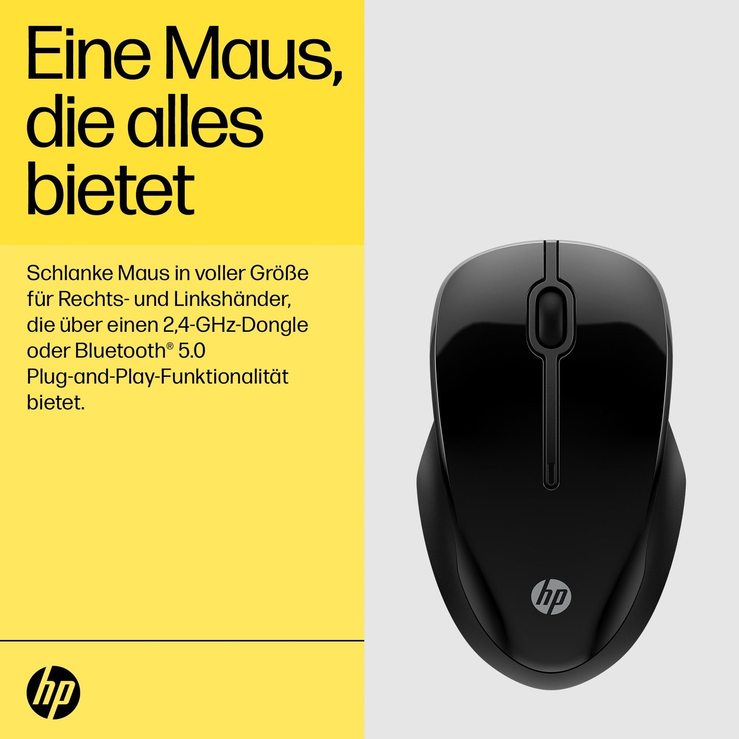 HP 250 Dual - Beidhändig - Bluetooth + USB Type - A - 1600 DPI - Schwarz - Maus