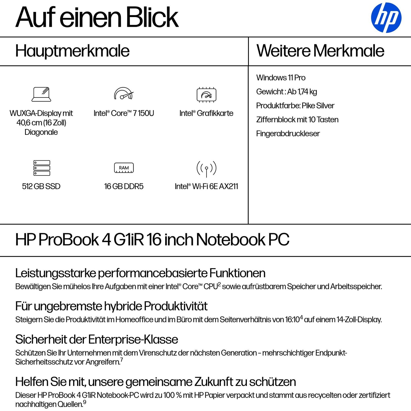 HP ProBook 4 G1iR 16 16" Core 7 150u - Core i7 - Notebook