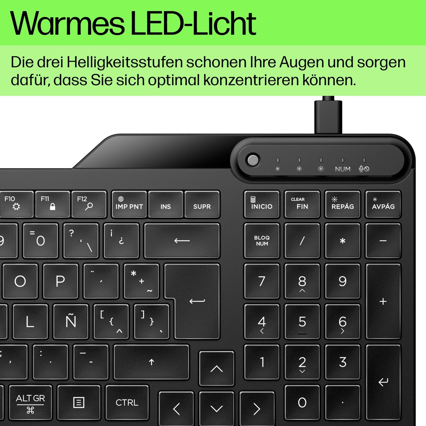 HP 405 Multi - Device Backlit Wired Keyboa - QWERTY - Tastatur