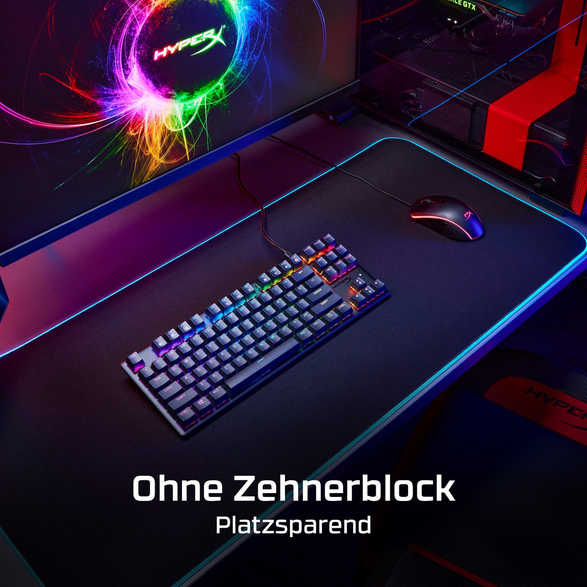HyperX Alloy Origins Core PBT HX Rot – Mechanische Gaming - Tenkeyless (80 - 87 %) - Kabelgebunden - USB - Mechanischer Switch - RGB - LED - Schwarz - Tastatur
