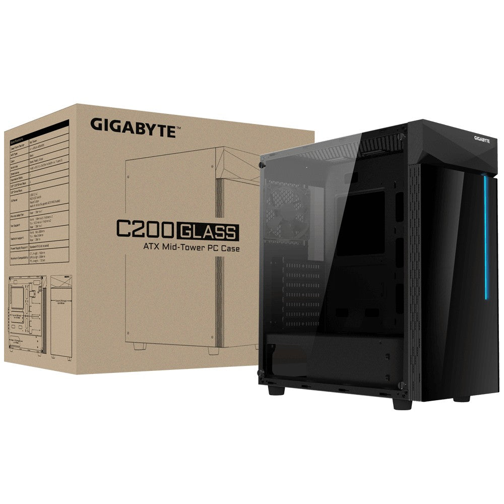 Gigabyte C200 - Midi Tower - PC - Schwarz - ATX - micro ATX - Mini - ITX - Glas - Kunststoff - Stahl - 16,5 cm - Gehäuse