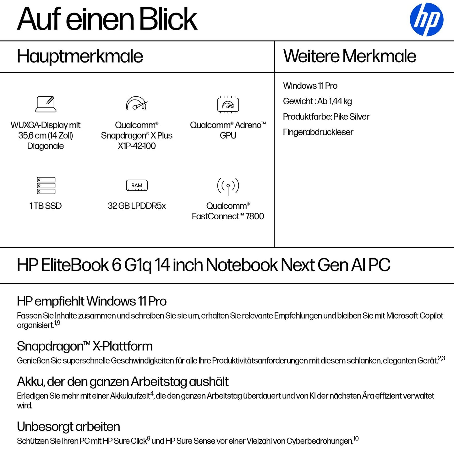 HP EliteBook 6 G1q Qualcomm Snapdragon X Plus X1P - 42 - 100 - Core i7 - Notebook