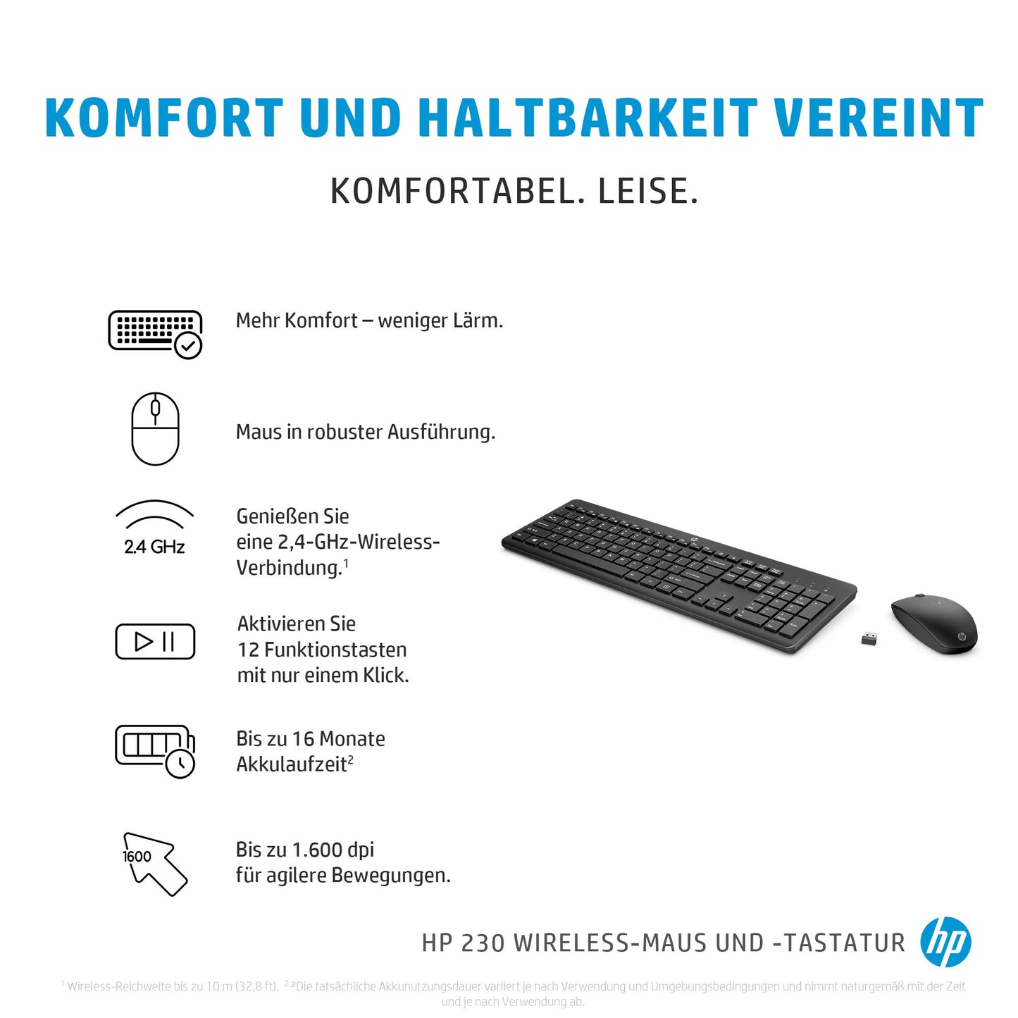 HP 230 - und - Maus - Set - kabellos - 1.600 dpi - Tastatur